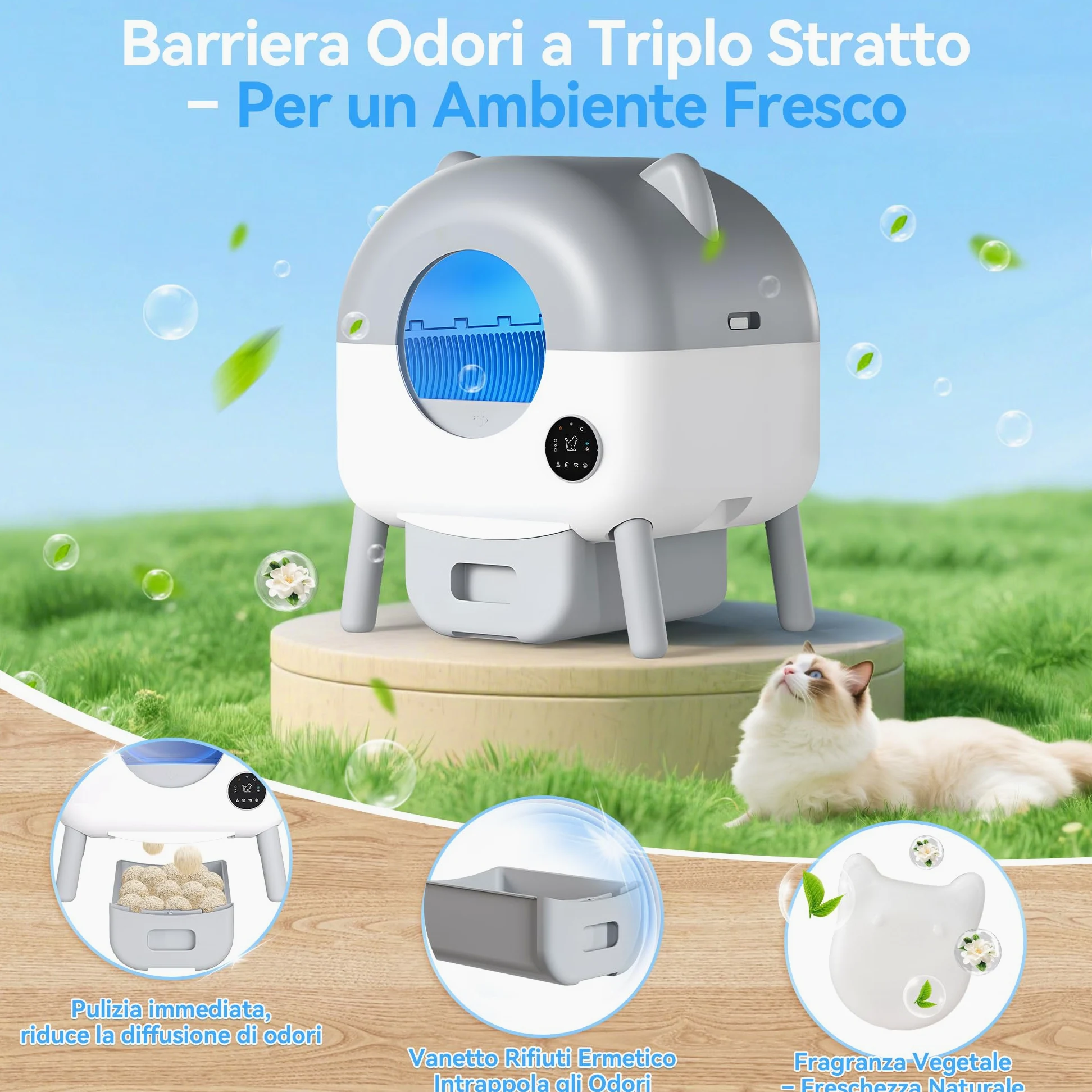 JUMMICO Lettiera autopulente per gatti XXL, grande capacità 90L+15L, controllo tramite app, pannello operativo, monitoraggio salute intelligente IA, lettiera per famiglie con più gatti