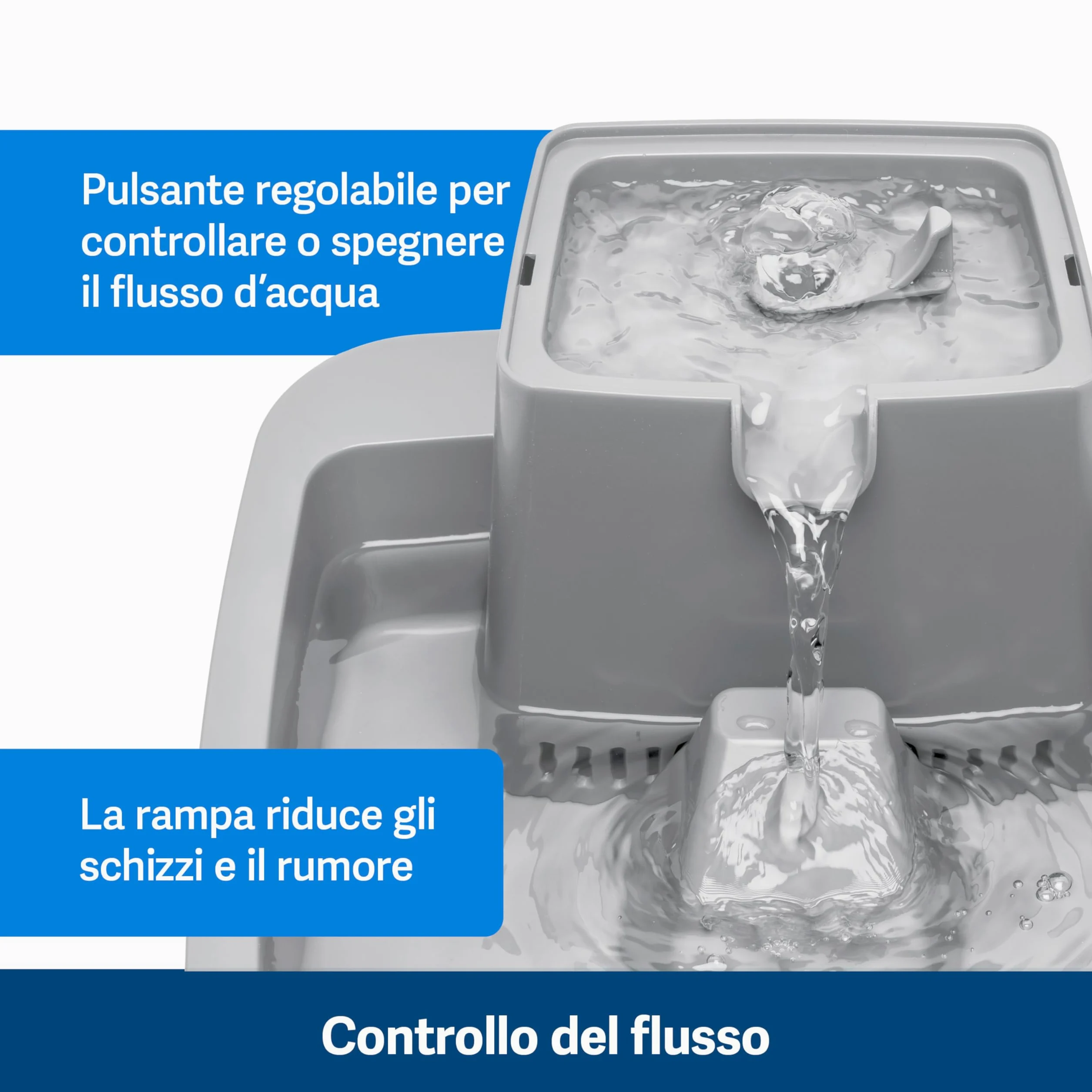 PetSafe Drinkwell - Fontana per Bere per Cani e Gatti con Ampia Superficie di Abbeveraggio, Struttura Pensata per Baffi Sensibili e Capacità di 7,5 Litri