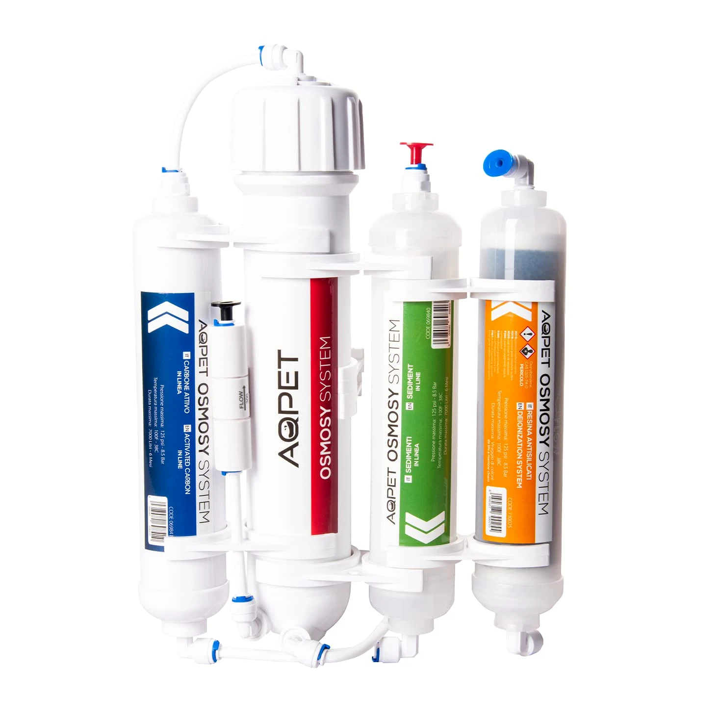 AQPET OSMOSY4 mpianto Osmosi 4 Stadi con Resina per Produzione di Acqua osmotica per Acquario - Membrana da 50 Galloni (190 Litri) / Giorno per Acquari, Bianco