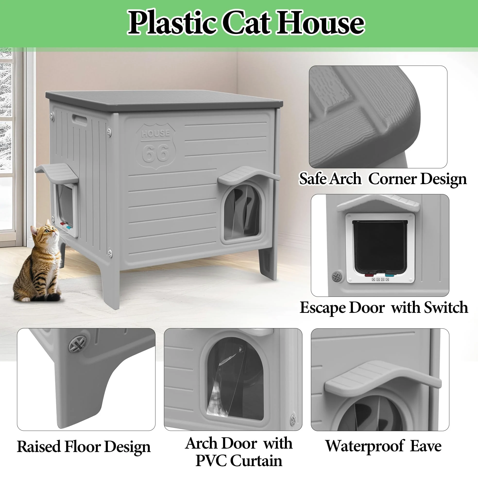 HiCaptain Casetta per gatti da esterno resistente all'inverno, gatti in plastica randagi, casetta per gatti da esterno, rifugio per cuccioli per piccoli e medi animali domestici, recinto per animali