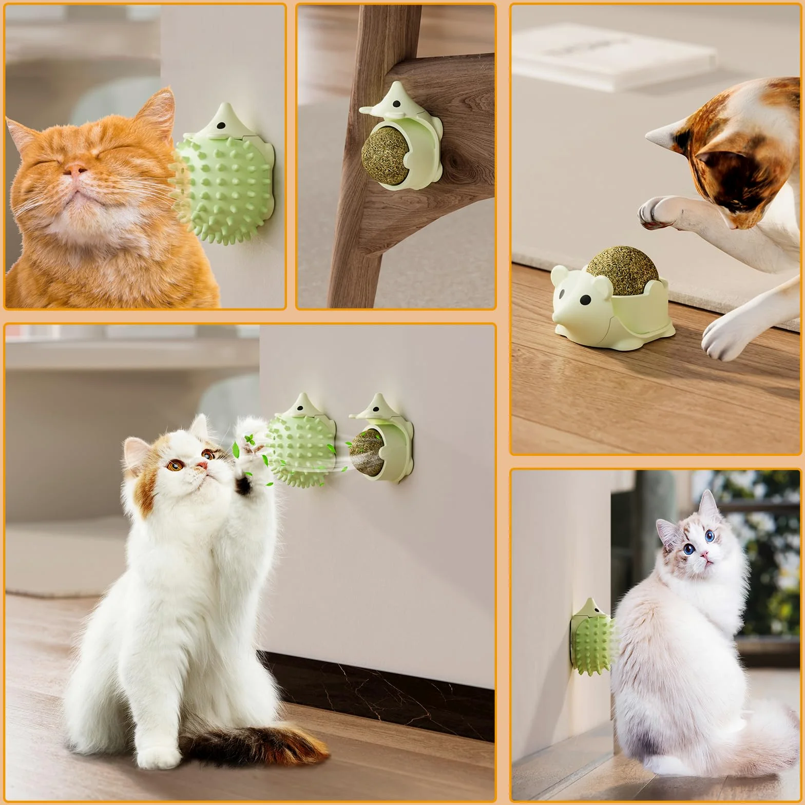 6PCS Pallina Erba Gatta Giochi per Gatti Catnip Ball Girevole Adesiva Naturali Palline Erba Gatta Ruotabile a 360° con Coperchio di Conservazione per Gatti da Leccare con Auto Massaggio Spazzola Gatti