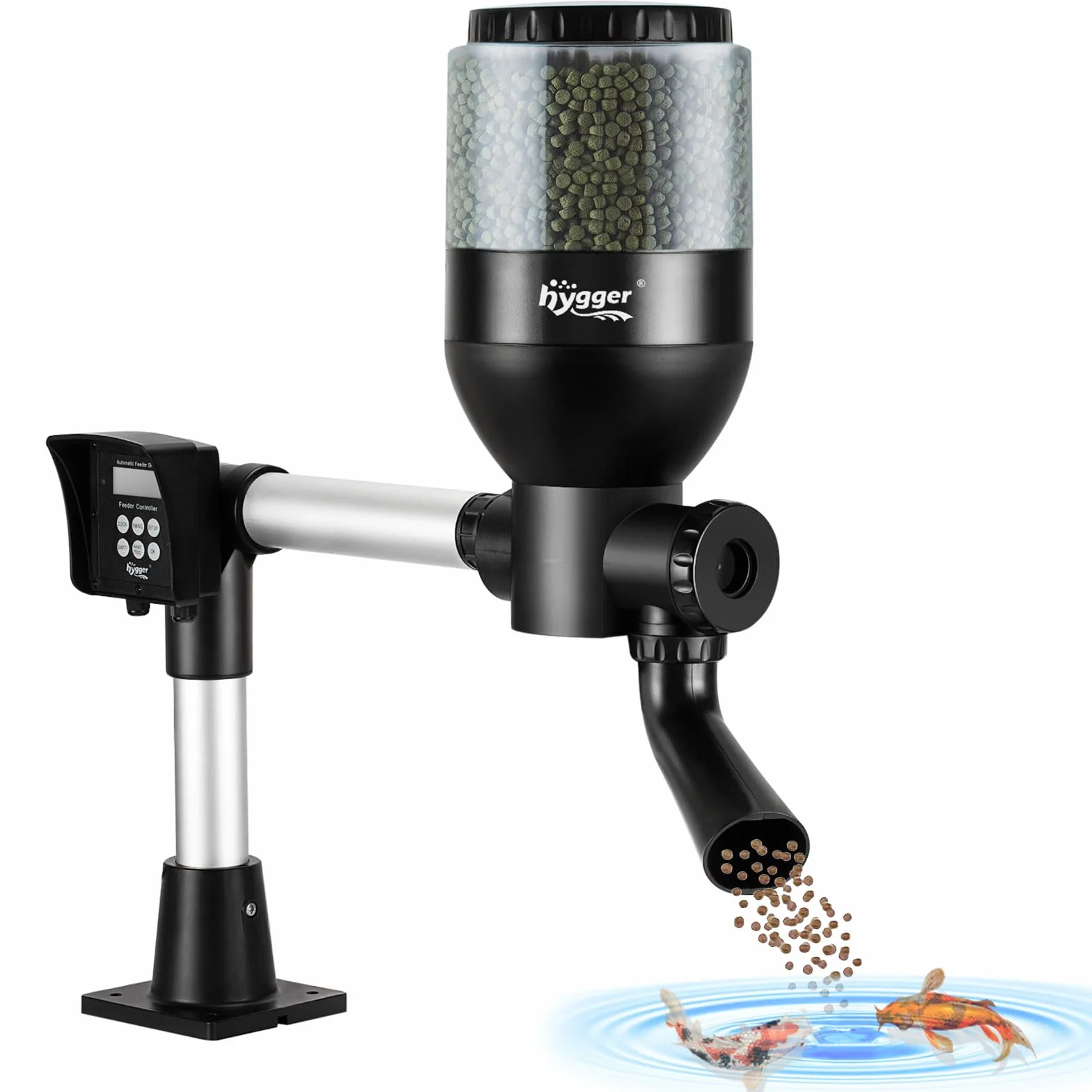 hygger Mangiatoia Automatica,Large Programmabile Alimentatore Automatico per Pesci con LCD Display Controller,Distributore Automatico 5.5 litris Pond Fish Feeder Koi for Weekend Holiday