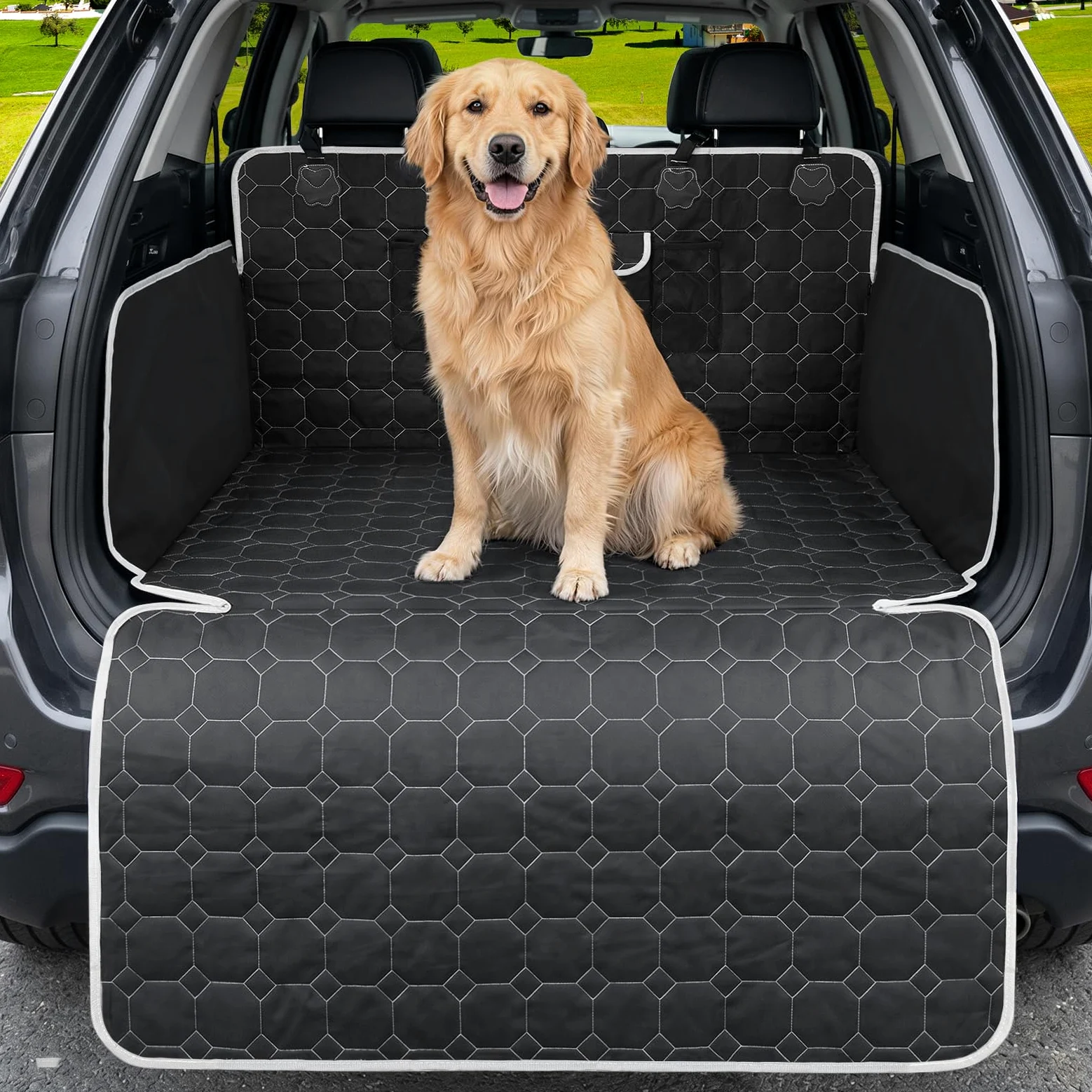 KYG Telo Auto per Cani, Telo Cane Auto Bagagliaio con Laterale e Paraurti, Antiscivolo Impermeabile Resistente ai Graffi, Universale per Bagagliaio Auto, SUV, Station Wagon, Furgoni, 200 * 105cm
