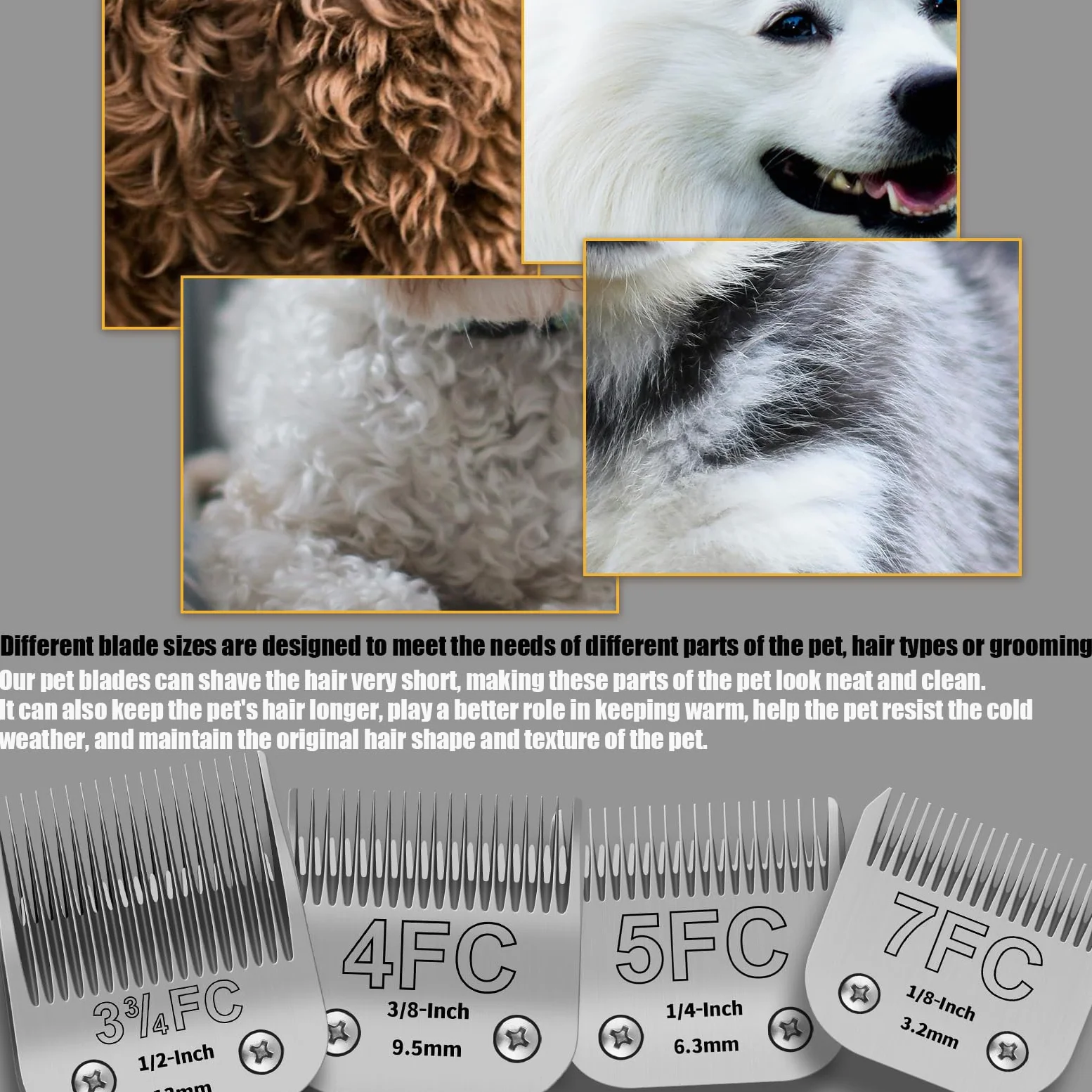 Lame per toelettatura per Cani Rimovibili in Acciaio Inossidabile, Taglia 7FC/5FC/4FC/3FC, compatibili con Andis/Oster A5/Heiniger/Moser Max 50/Wahl Serie KM10, 4 Pezzi