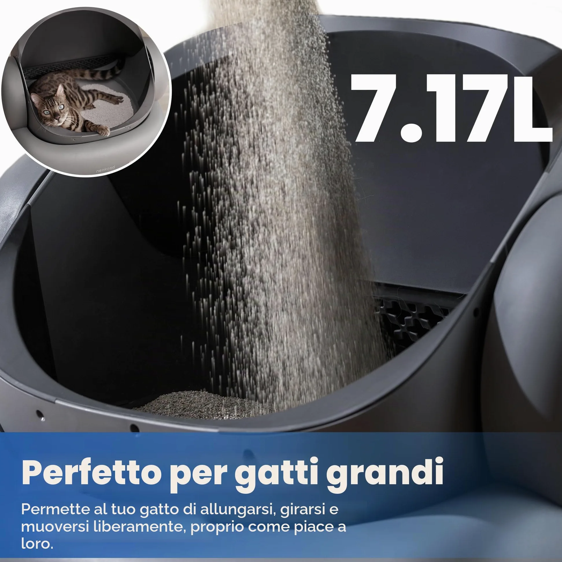 Neakasa M1 Lettiera Gatto Autopulente Aperta Grande XXL, Controllo APP, Smaltimento dei Rifiuti Senza Odori, Sacchetti e Tappeto Lettiera gatto, per Più Gatti
