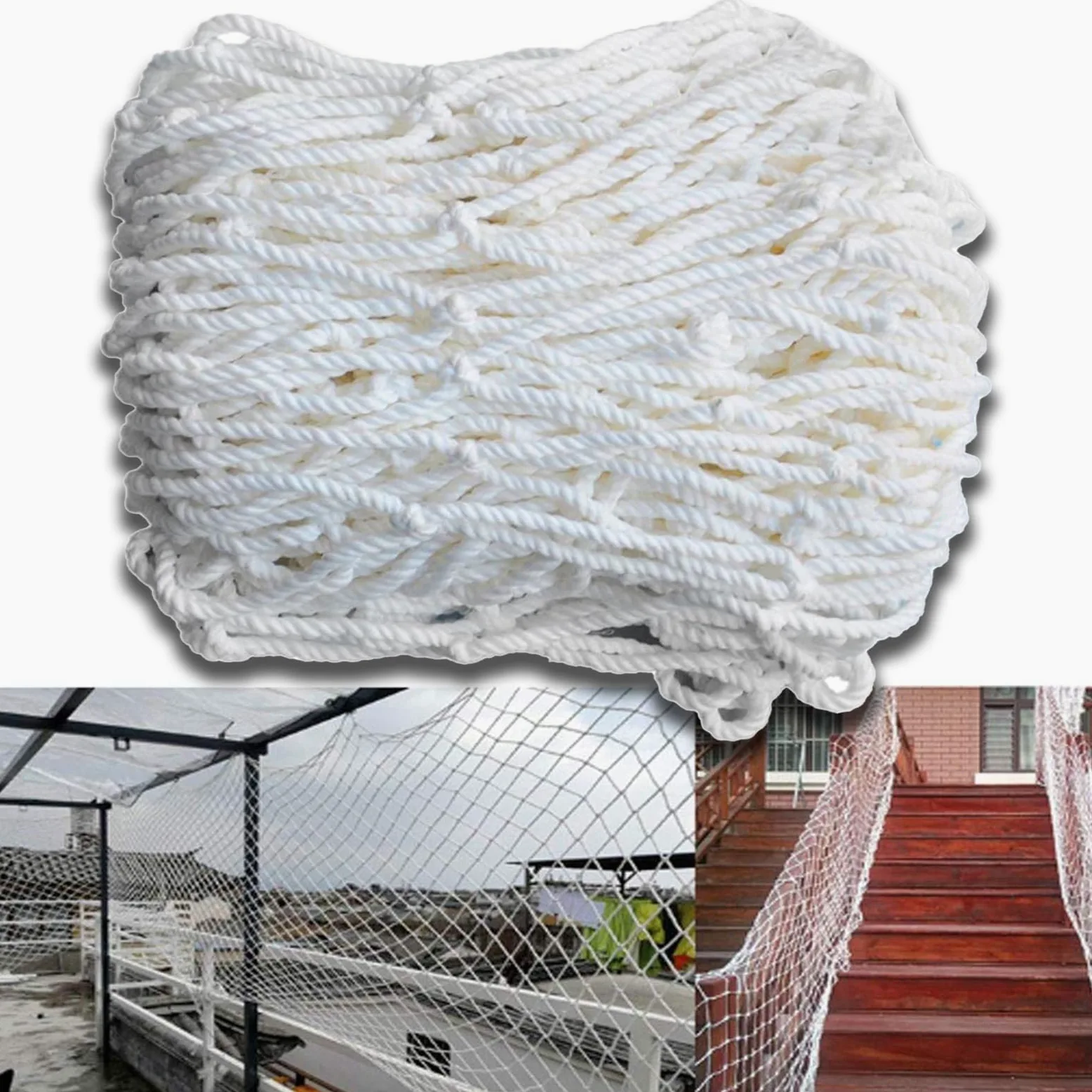 Generico Rete di Sicurezza per balconi per Animali Domestici, Rete anticaduta in Nylon Bianco 16x16 Piedi, Rete Protettiva per Animali Domestici, Protezione per Scale e finestre, Diametro della Corda