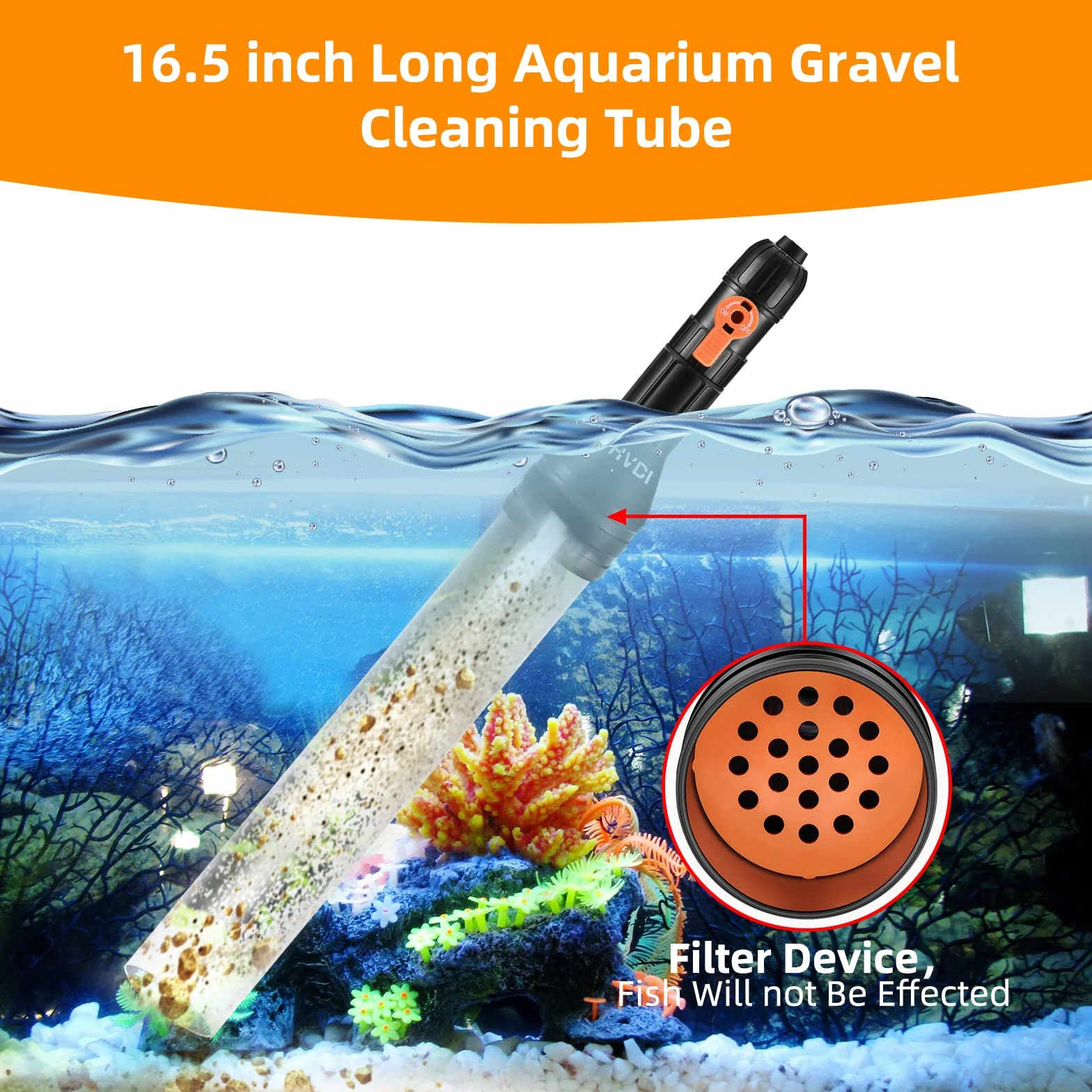 enomol - Aspiratore per Ghiaia per Acquario, Strumento per la Pulizia dell’Acquario, sifone Universale a Pompa Rapida per Il Cambio dell'Acqua (15,2 m)