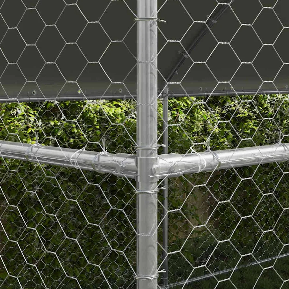 Set di 2 gabbie per cani, 4 x 2 x 2 m, in acciaio zincato, colore argento | Robusto recinto per animali in giardino o in terrazzo: dotato di tettuccio impermeabile e serratura di sicurezza.