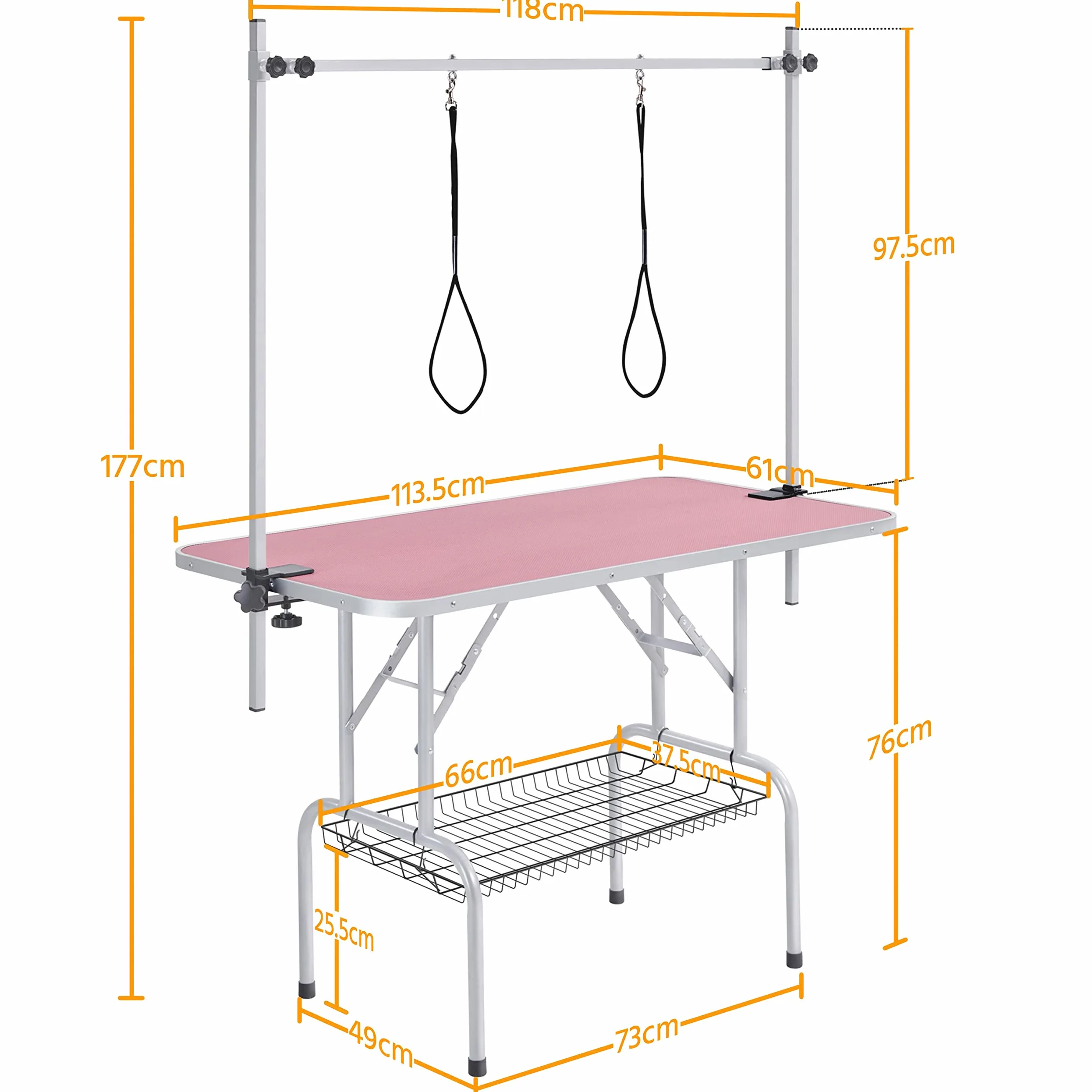 Yaheetech Tavolo da Toelettatura Cani Tosatura per Cani Gatti Animali Pieghevole Rosa 118 x 61 x 177 cm