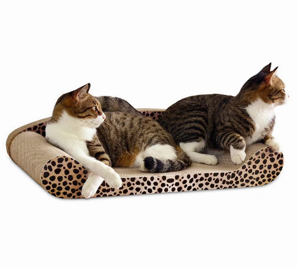 Tiragraffi per gatti a forma di divano con disegno di un gatto, per farsi le unghie, dormire e giocare