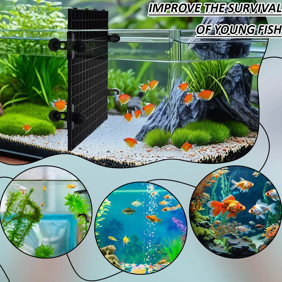 BENECREAT 8 Divisorio In Plastica per Acquario con 16 ventose, Griglia di Isolamento per Acquario Da 30x30cm per Separare I Diversi Pesci, Nero