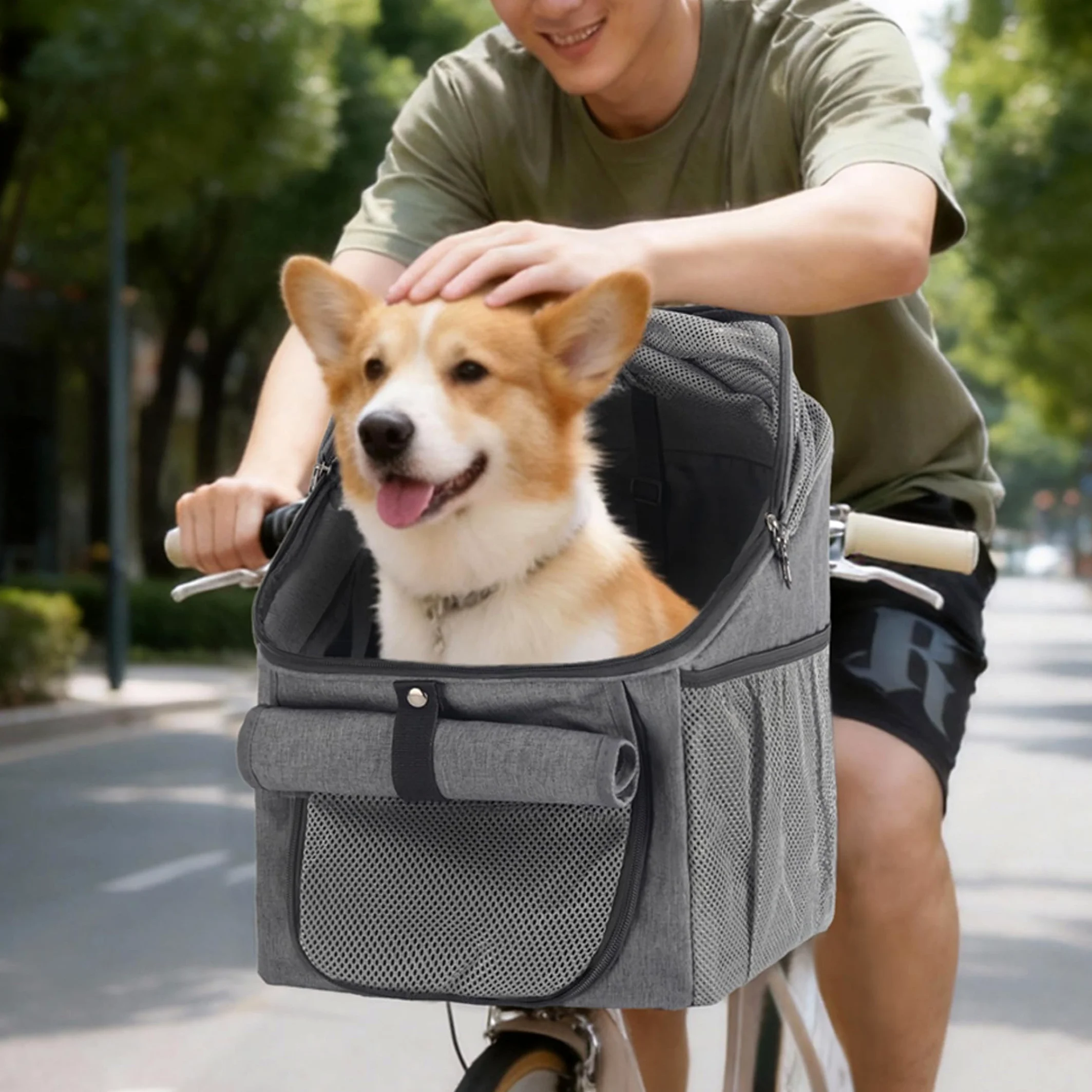 Cestino da bici per cani, Cestino da bici per animali domestici con fibbia a sgancio rapido Trasportino multifunzionale per gatti per zaino, borsa e lettino da riposo per interni, grigio, cane per, p