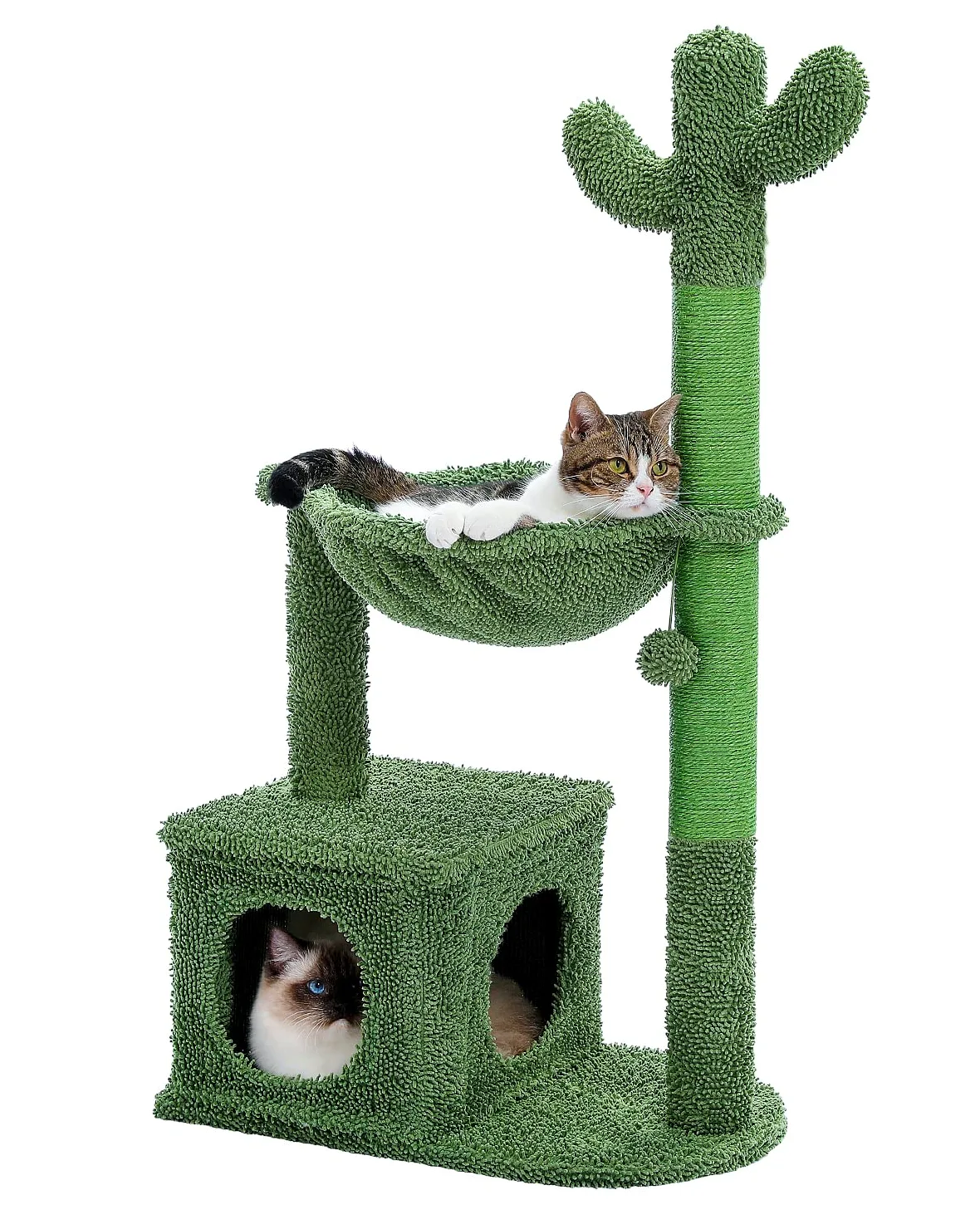 PAWZ Road Albero tiragraffi a forma di cactus per gatti interni, tiragraffi per gatti, torre da gioco per gatti con amaca, 102 cm, AY401-AMT0195GN