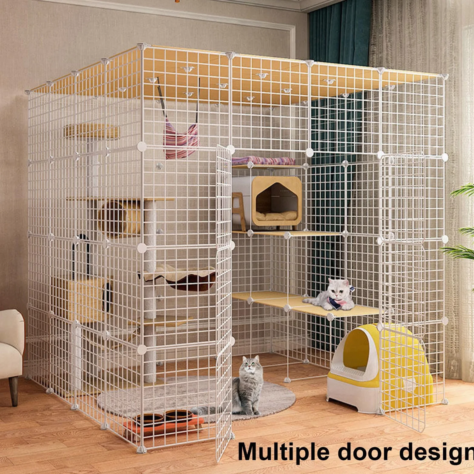 Gabbia per gatti extra large, in filo metallico staccabile, per 1-3 gatti, spaziosa e sicura, per uso interno, facile da montare e pulire