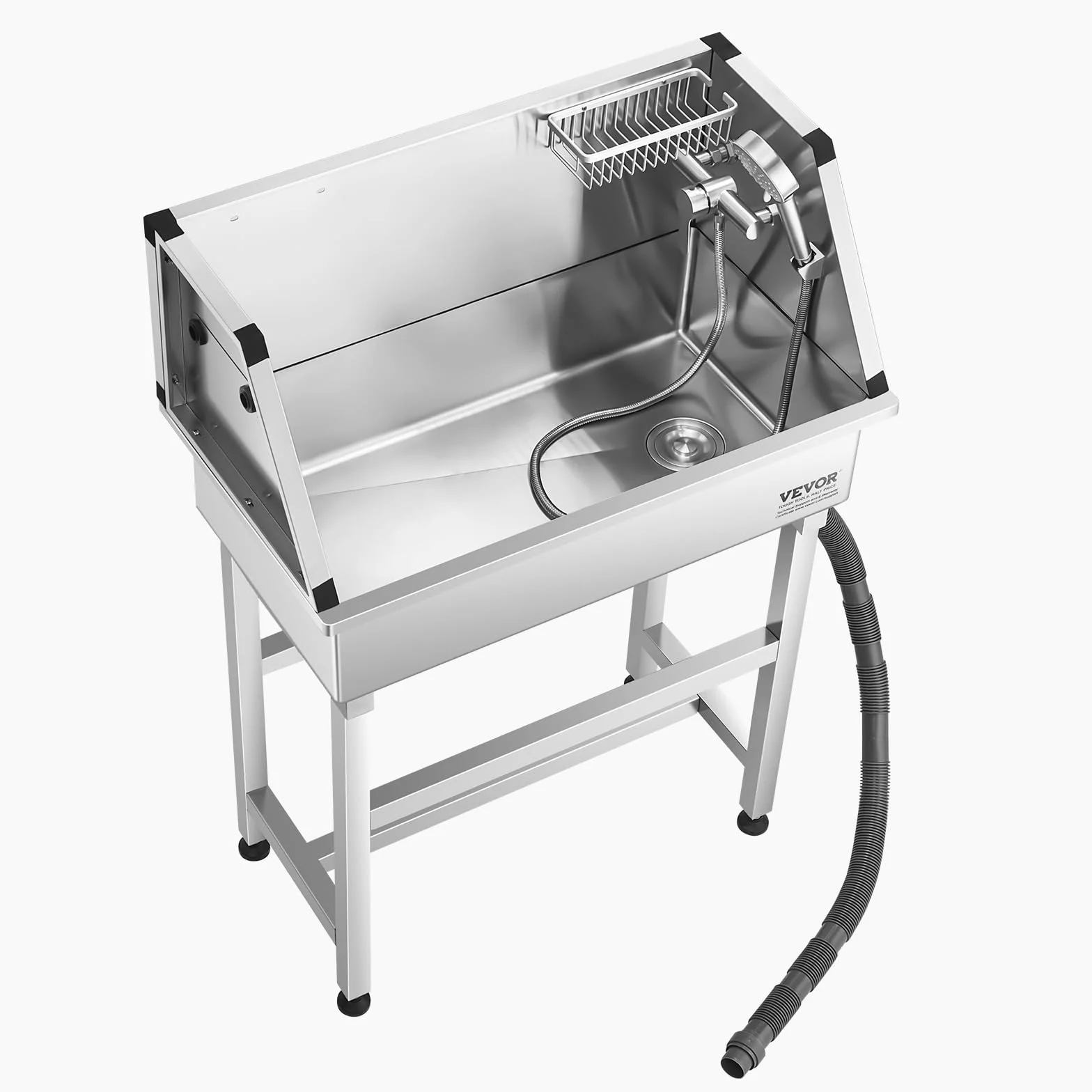 VEVOR Stazione di Lavaggio per Cani in Acciaio Inox, Vasca per Toelettatura per Animali Domestici da 86,36 cm con Rubinetto e Soffione Doccia e Palline da Gioco, per Cani per più Animali Domestici