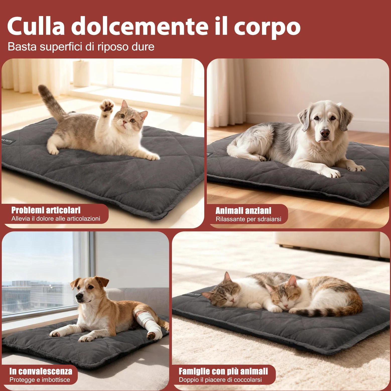 Mora Pets Tappeto riscaldante gatto Coperta autoriscaldante per gatti e cani Tappetino riscaldante Senza elettricità e batterie Coperta termica Rimovibile e Lavabile 76 x 52 cm