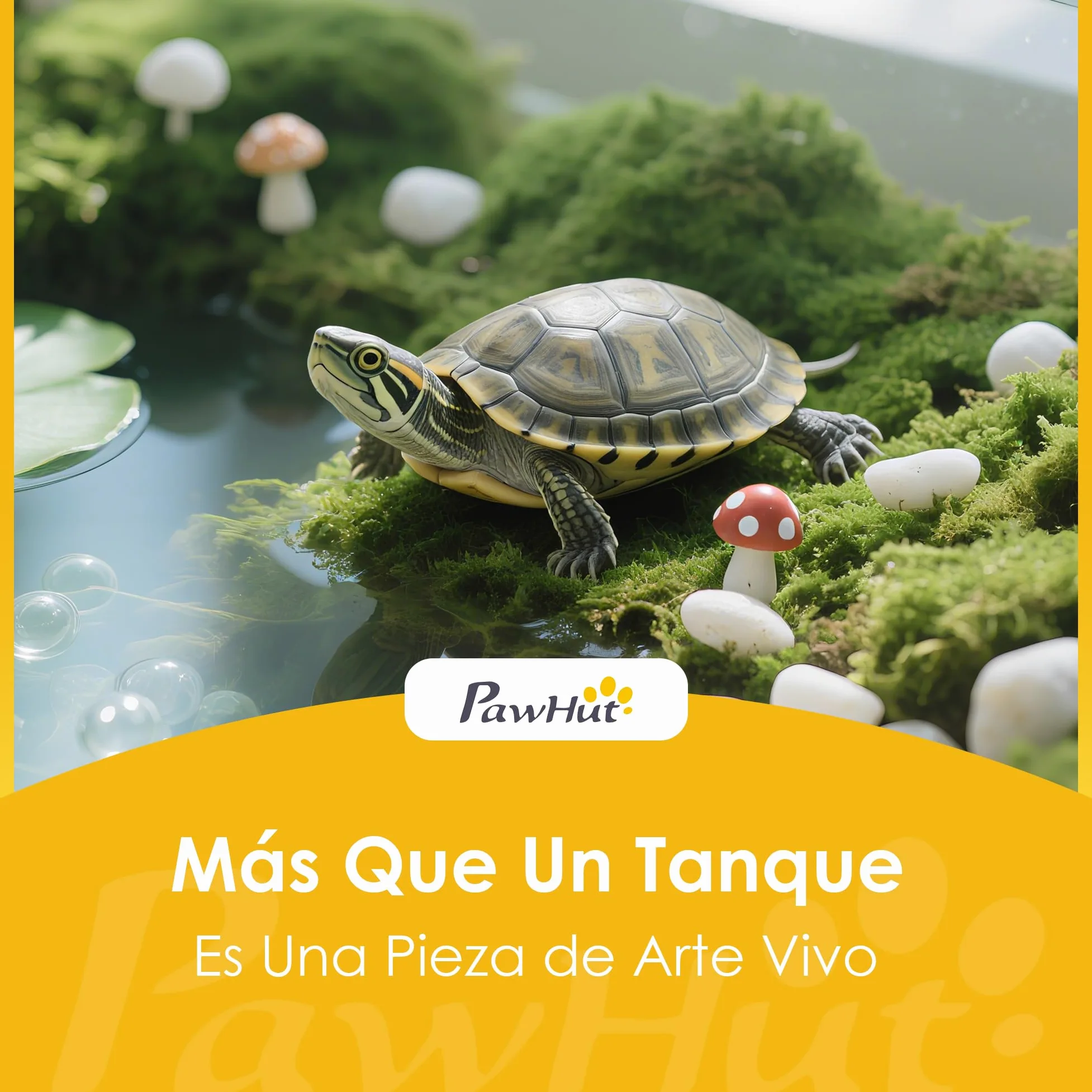 PawHut Acquario per tartarughe, terrario per tartarughe con piattaforma e rampa con superficie in erba artificiale, vista panoramica a 360°, per piccoli pesci, gamberetti, 60x35x28 cm, bianco