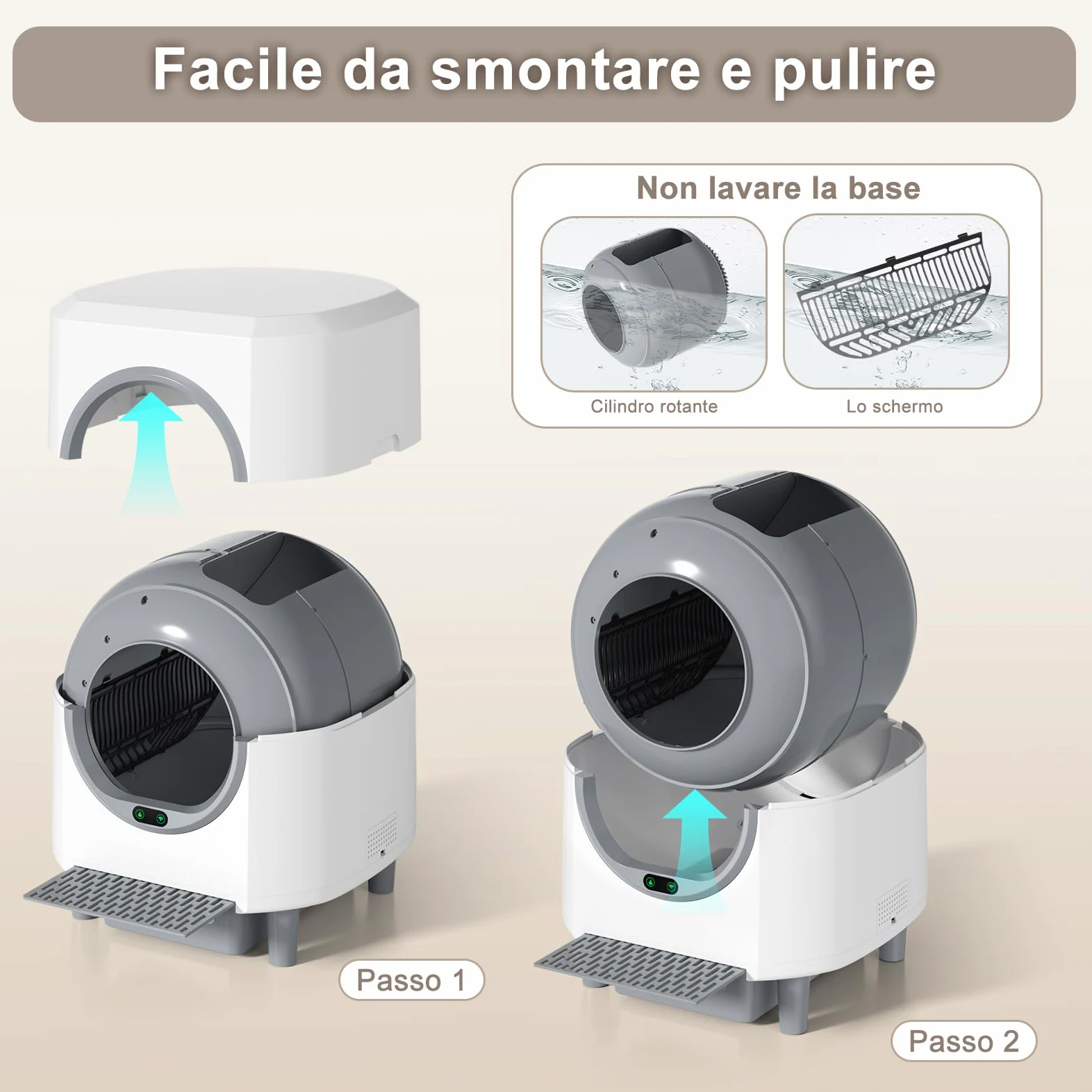 Lettiera Gatto Autopulente Silenziosa, Anti-Perdite/Schiacciamento/Odore, Lettiera Automatica Wifi per Gatti con APP, 90L Per Più Gatti, Svuotamento Con Un Solo Tasto, Facile da Pulire