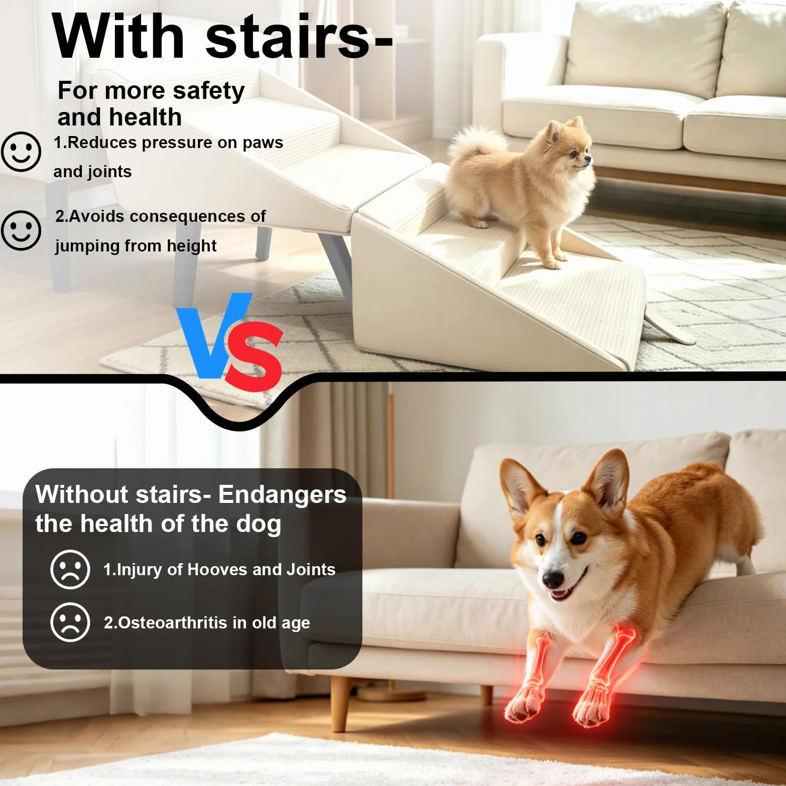 Scala per Cani Pieghevole, 2 in 1 Multifunzionali Rampa per Cani e Poggiapiedi, Antiscivolo Scale e Gradini per Animali per Letto e Divano, Adatto per Cuccioli, Cani Anziani e Feriti