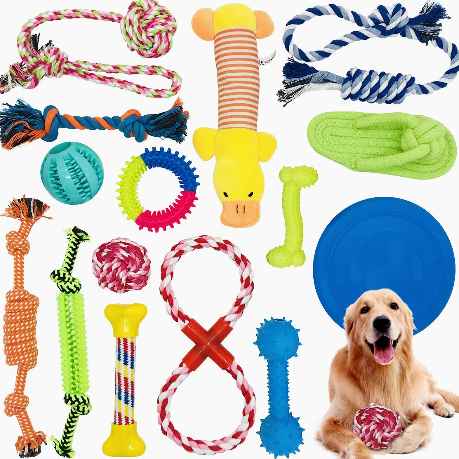 McNoryCane Cotone Naturale, Corda da Masticare Resistenti e Lavabili per la Pulizia dei Denti, Corda per Cane Grande e Cucciolo (15 Pezzi)