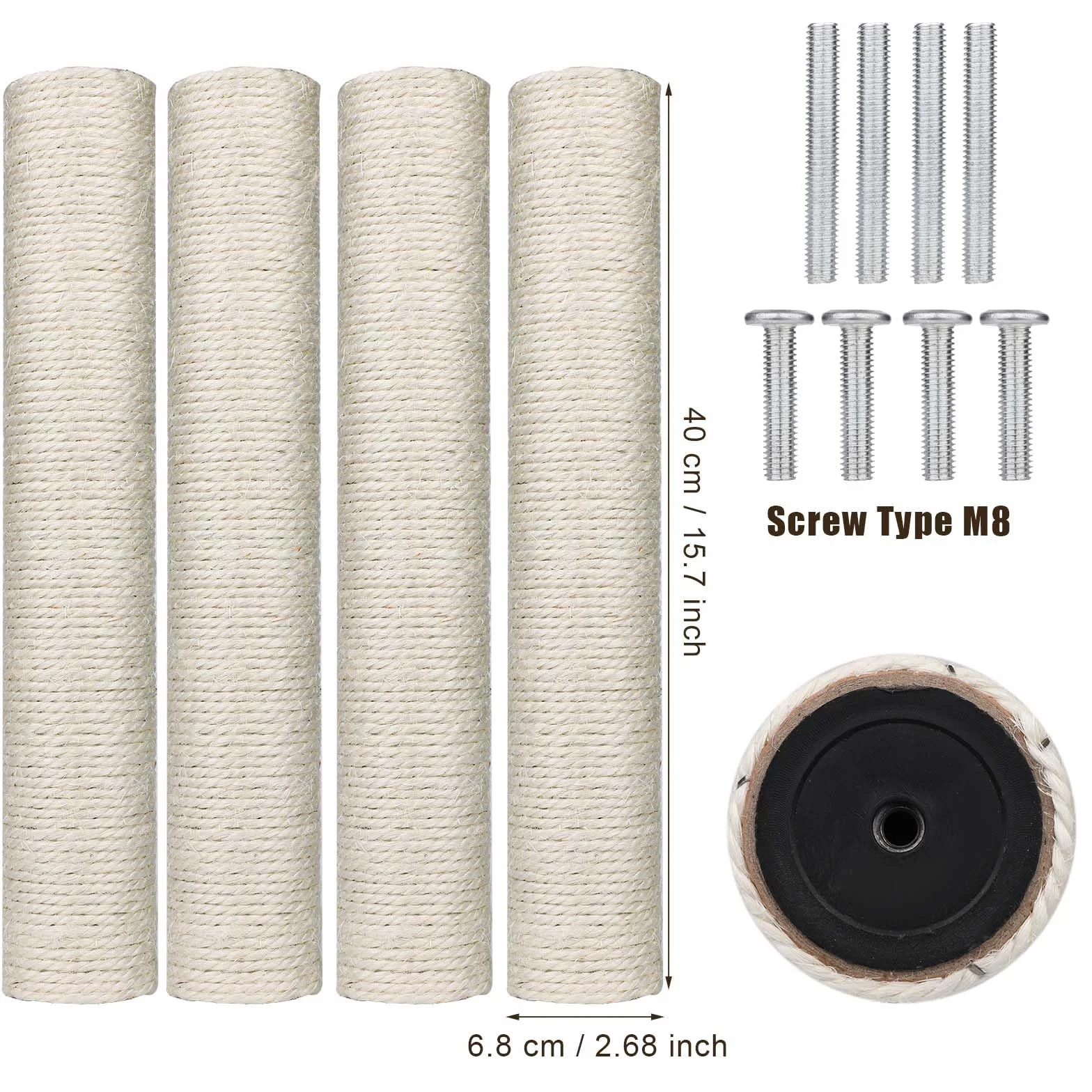 4 Pezzi Tiragraffi di Ricambio, Pezzi di Ricambio Tiragraffi per Gatti da 40 cm con Viti M8 Tiragraffi per Gatti Sisal per Gatti Torre per Albero per Gatti