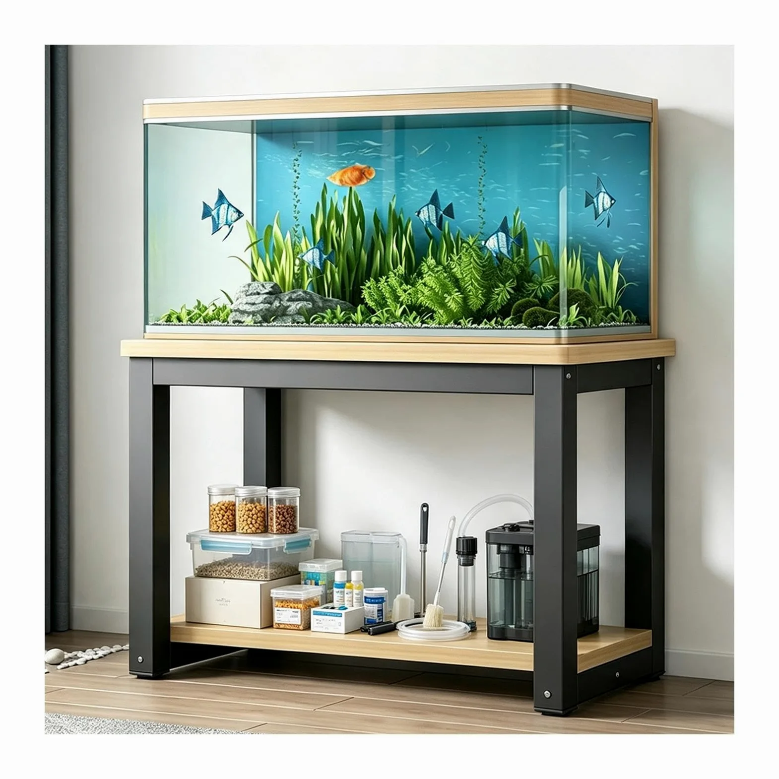 Mobile per Acquario, Tavolo per Acquario | Pannelli Spessorati, Vani a Giorno, Facile da Installare(D,90x40x70cm/35.4x15.7x27.6in)