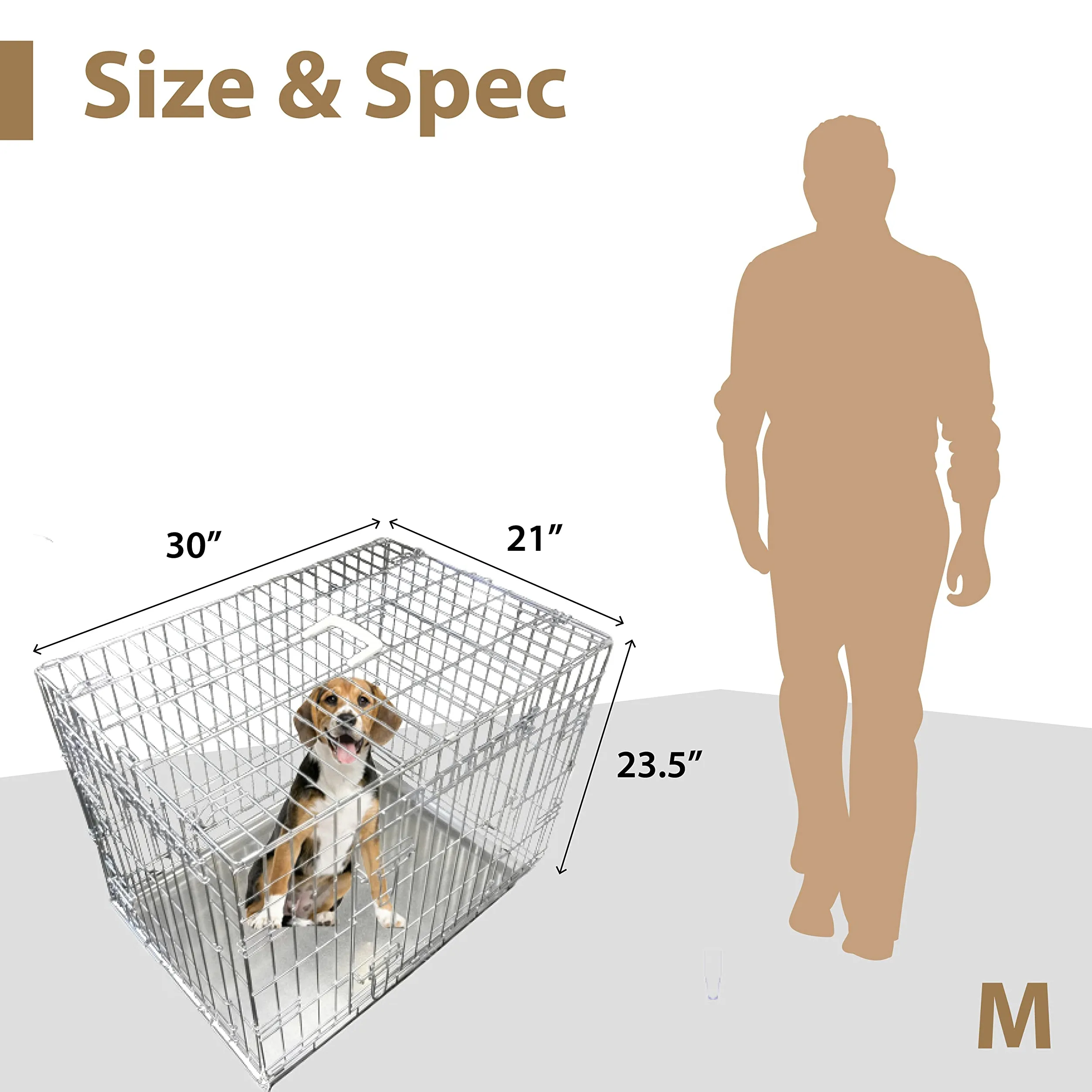 Ellie-Bo, Gabbia Pieghevole a 2 Porte con Vassoio in Metallo Non masticabile, Argento, Medio, 70 cm