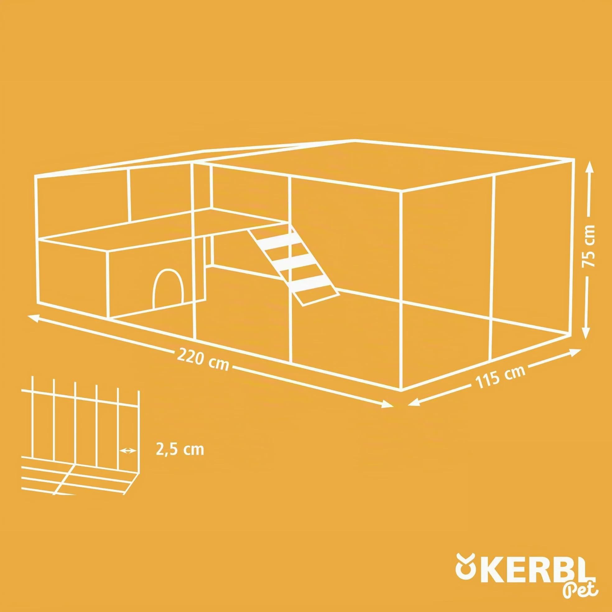 Kerbl Pet Recinto da esterno con barriera di sicurezza, recinto da esterno, recinto, 220x115x75cm, abete rosso, conigli, piccoli animali, coperto