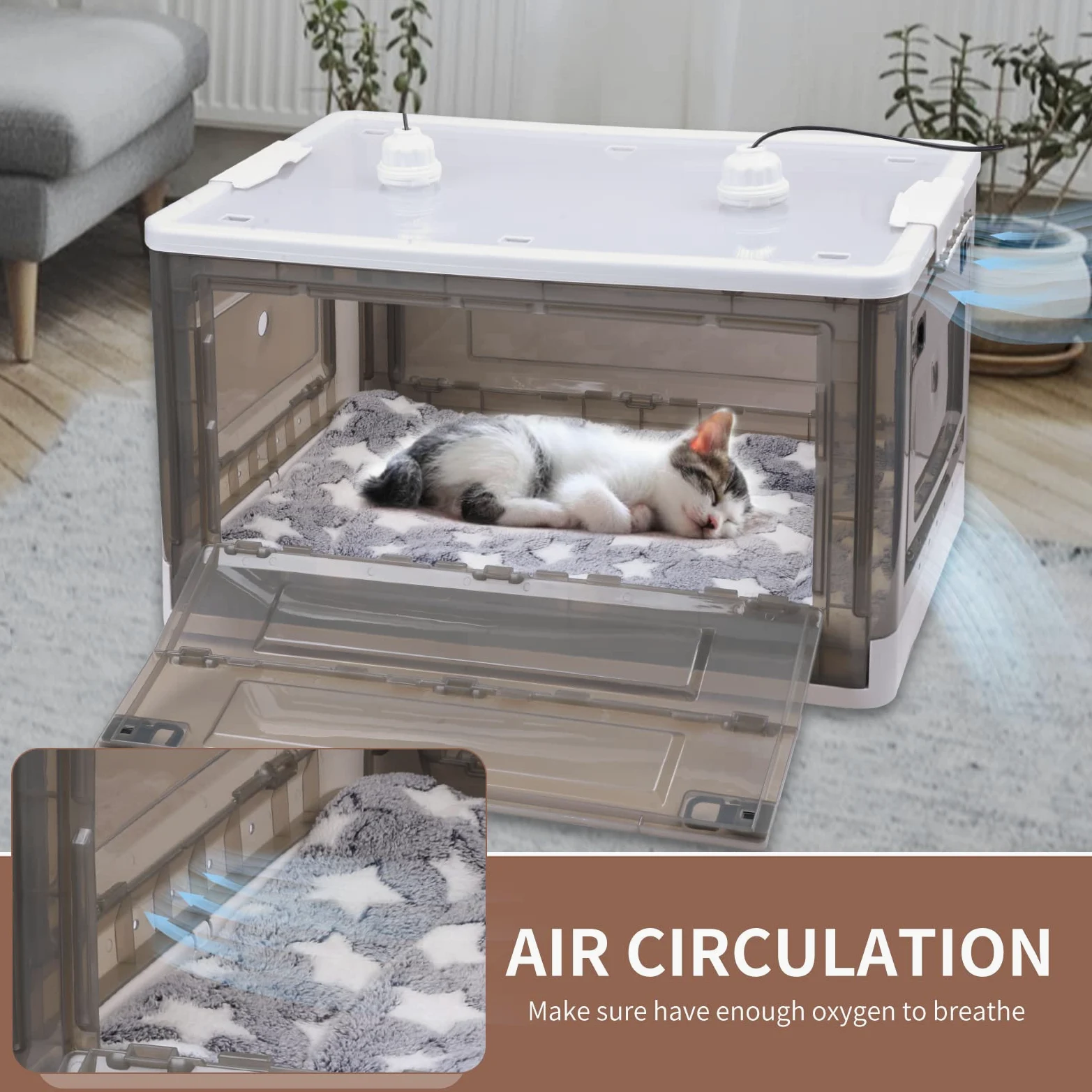 Incubatrice per cuccioli, grande vivaio in PET con riscaldamento, incubatrice per gattini, include tappetino per lettino (55 L)