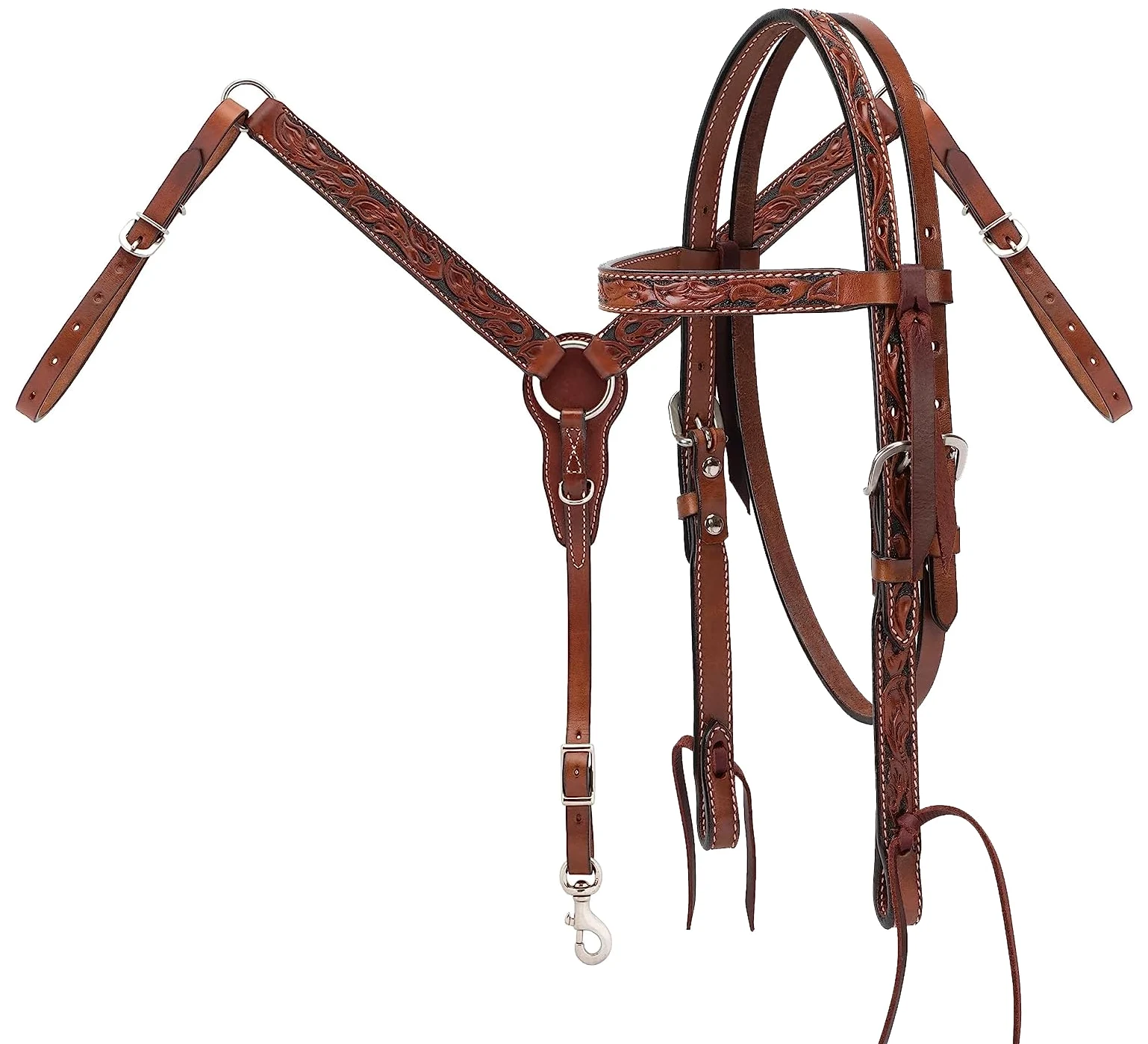 Western Horse Headstall Briglia petto collare redini puntine set in pelle floreale lavorato a mano pannocchia completa pony pettorale ME-HBC-083 (Cob)