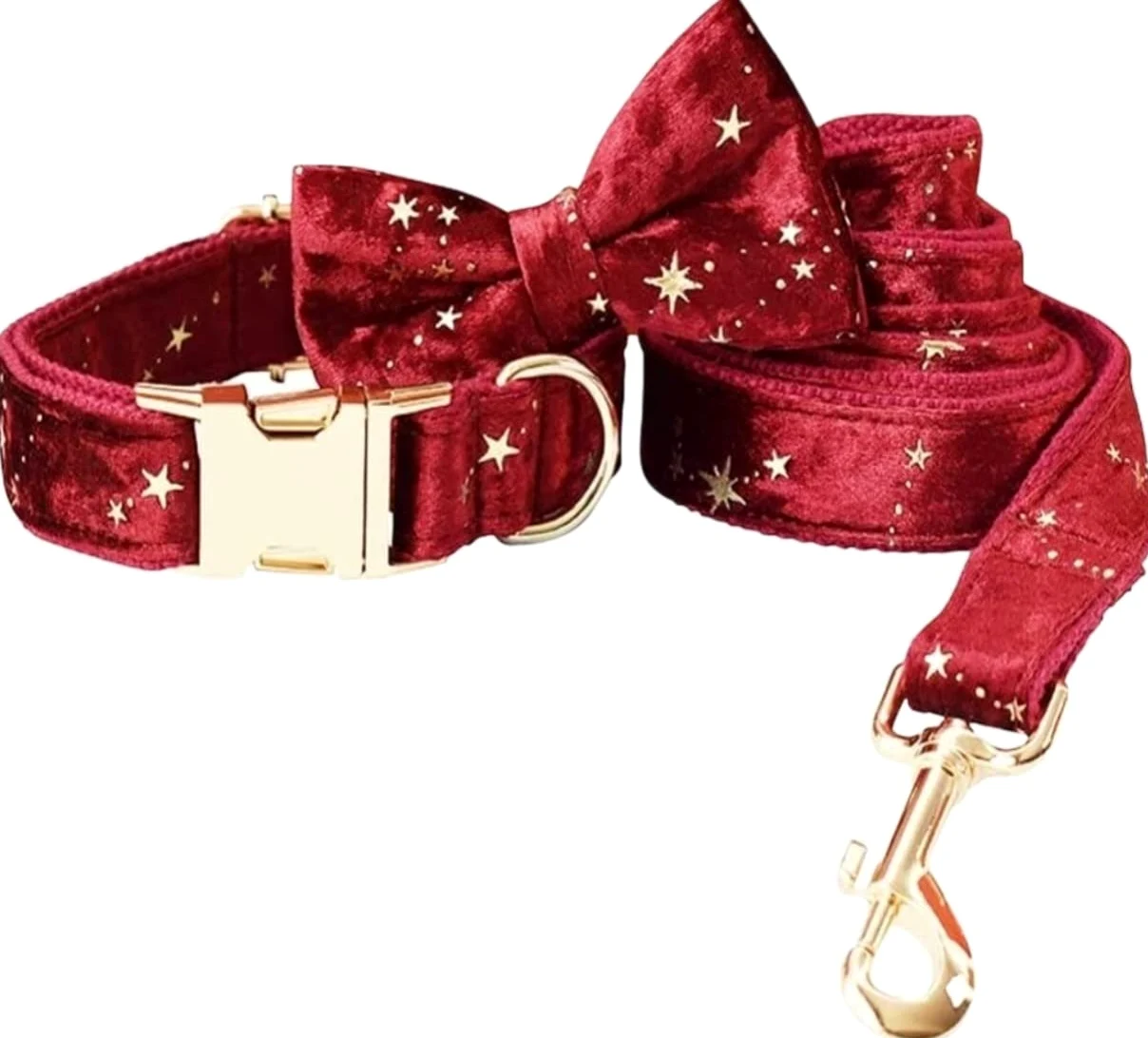 Morbido Guinzaglio Per Cani Collare Per Cani Personalizzato E Guinzaglio Per Animali Domestici In Velluto Rosso Natalizio Con Stelle Dorate Antiscivolo Flexi(27-41cm)