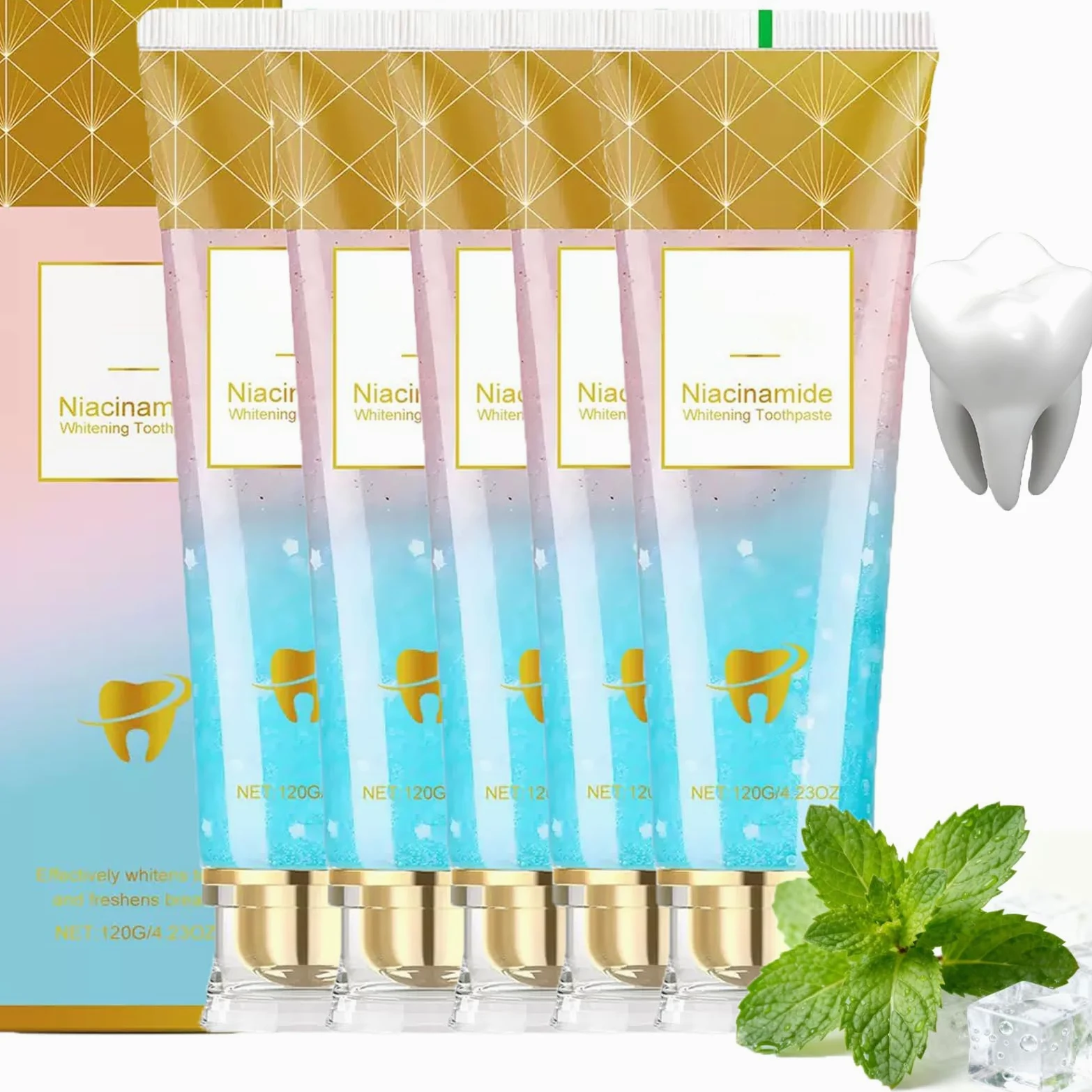 Niacinamide Dentifricio sbiancante per adulti, dentifricio sbiancante radiante, senza fluoro per denti sensibili, alito fresco, rimuove lo scolorimento dei denti. (5 pezzi)