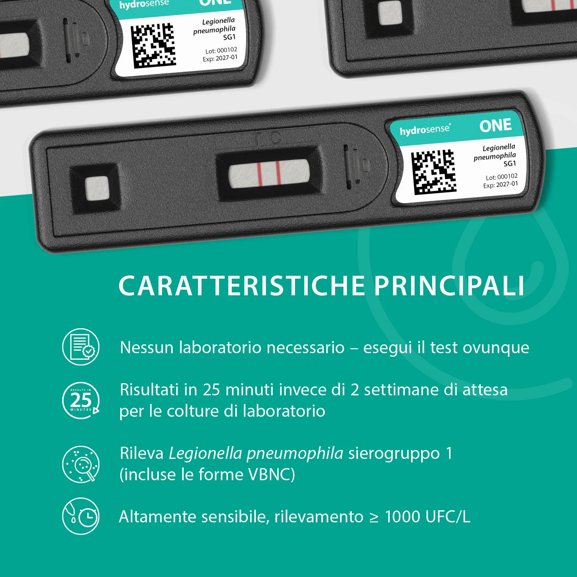 ONE Multi Legionella Water Test – Kit test singolo per il rilevamento della legionella pneumophila sg1 | Limite di rilevamento 1000 CFU/L | Facile test in loco