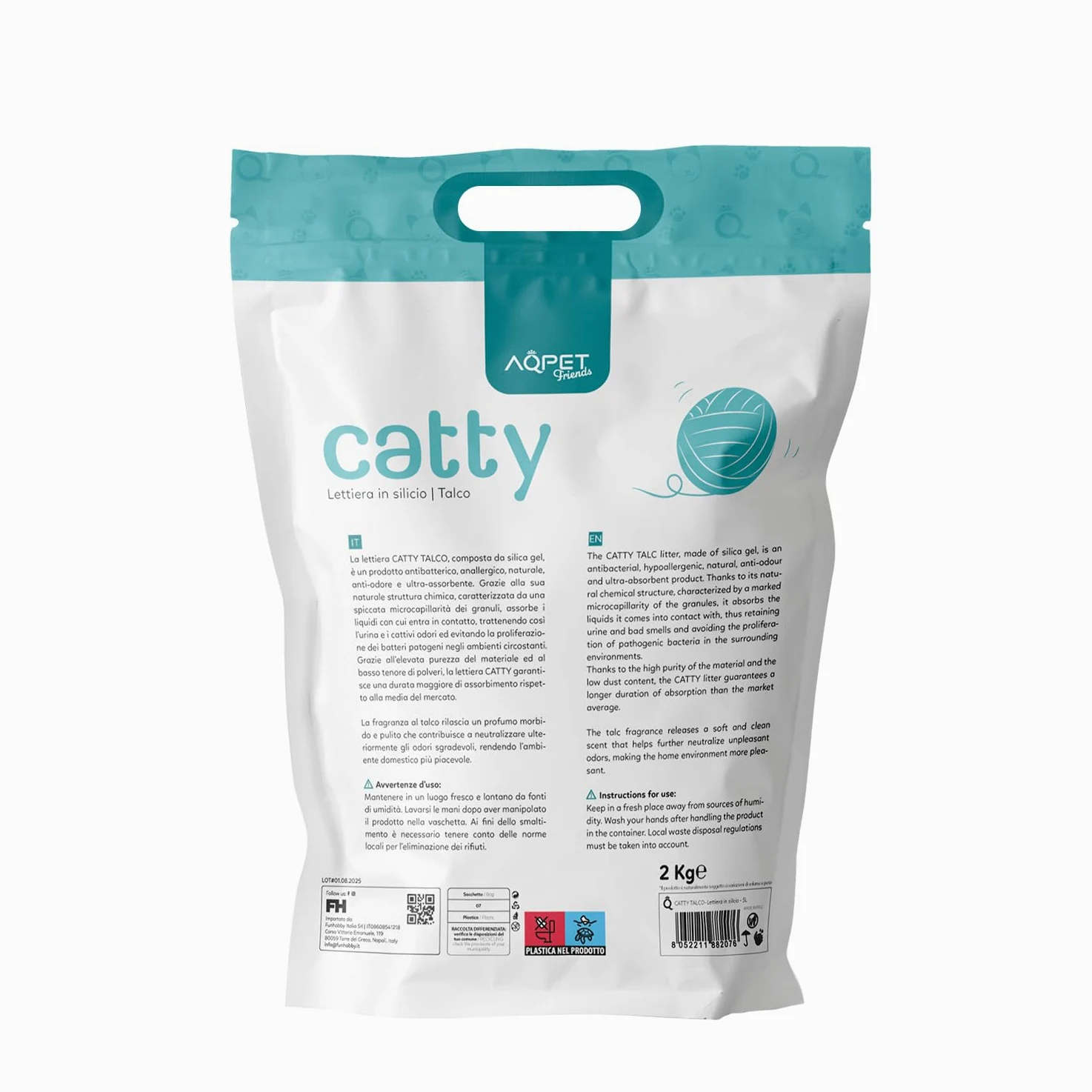 Lettiera per gatti al silicio Aqpet Friends Catty 6x5L (30L) – cristalli di gel di silice profumo talco – ultra assorbente, antibatterica, anti odore e senza polvere