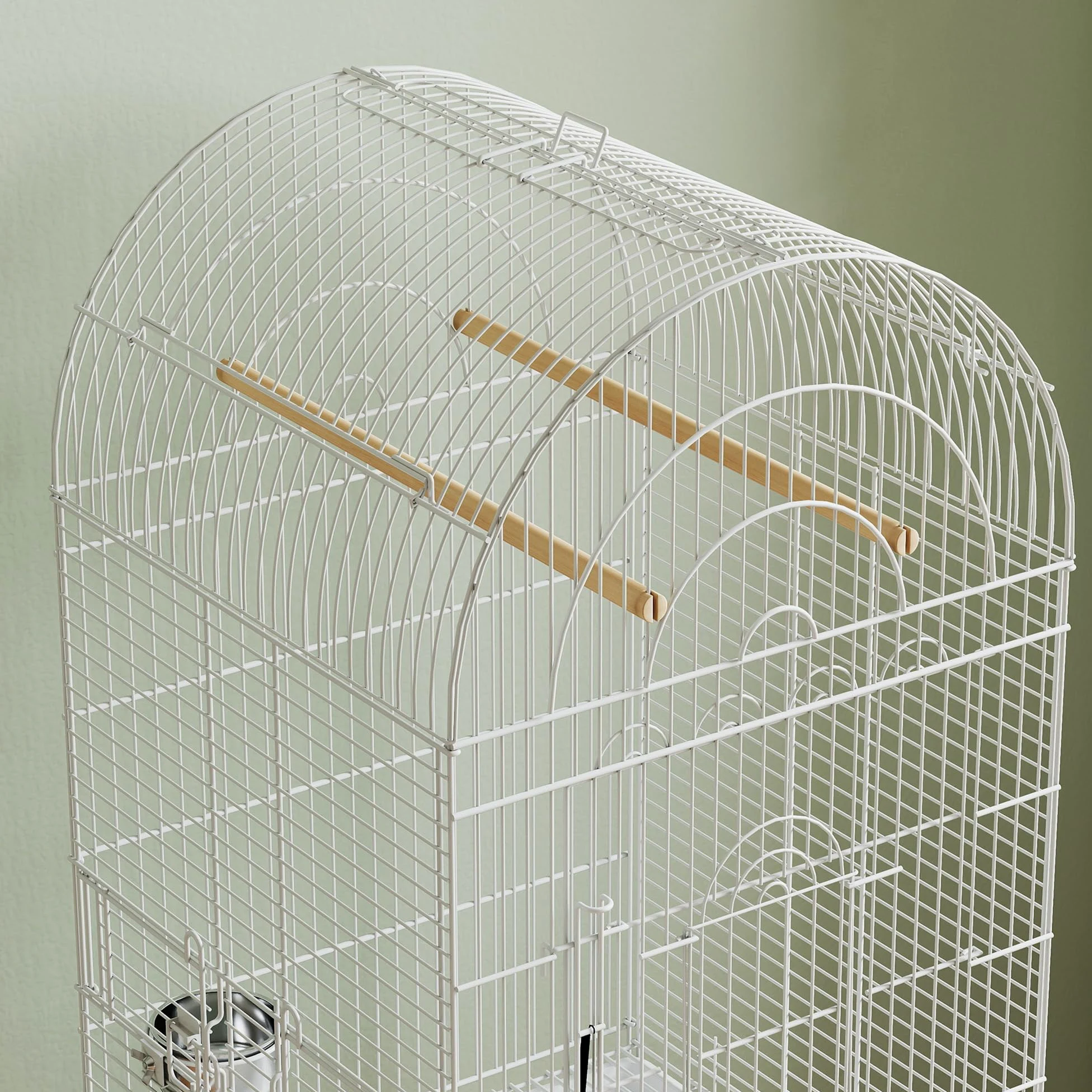 PawHut Gabbia per uccelli con ruote e ripiano, 51x51x153 cm, gabbia grande con parte superiore ribaltabile, 2 mangiatoie, 2 posatoi, 4 porte e vassoio estraibile, per pappagalli e canarini, bianco