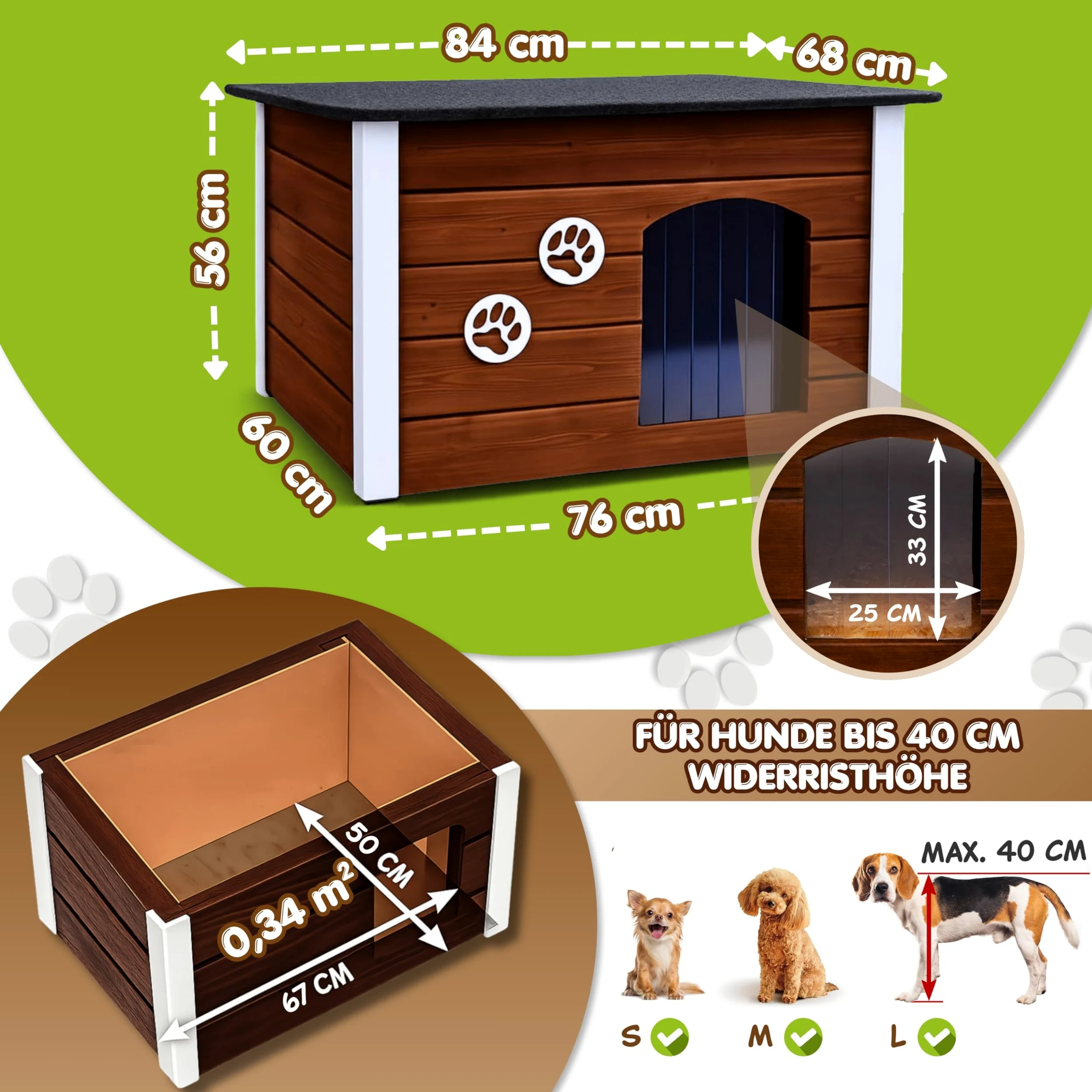 Outentin Cuccia Per Cani Da Esterno Invernale - Casa Per Cani Di Taglia Media Isolata e Impermeabile - Cuccia Per Esterni con Tetto Piatto Apribile - Villa Moderna e Robusta - 76 x 60 x 60 cm - Noce