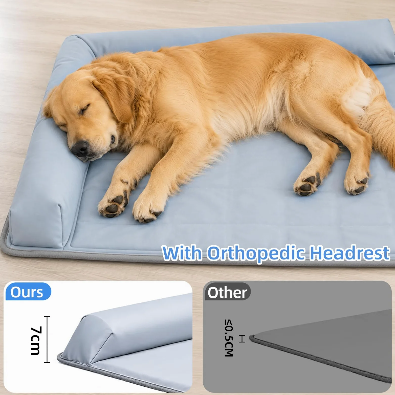 IIRC Tappetino rinfrescante per cani, auto-raffreddante, grande tappetino per cani con poggiatesta (7 cm), per cani e gatti, resistente ai graffi e impermeabile, (L)