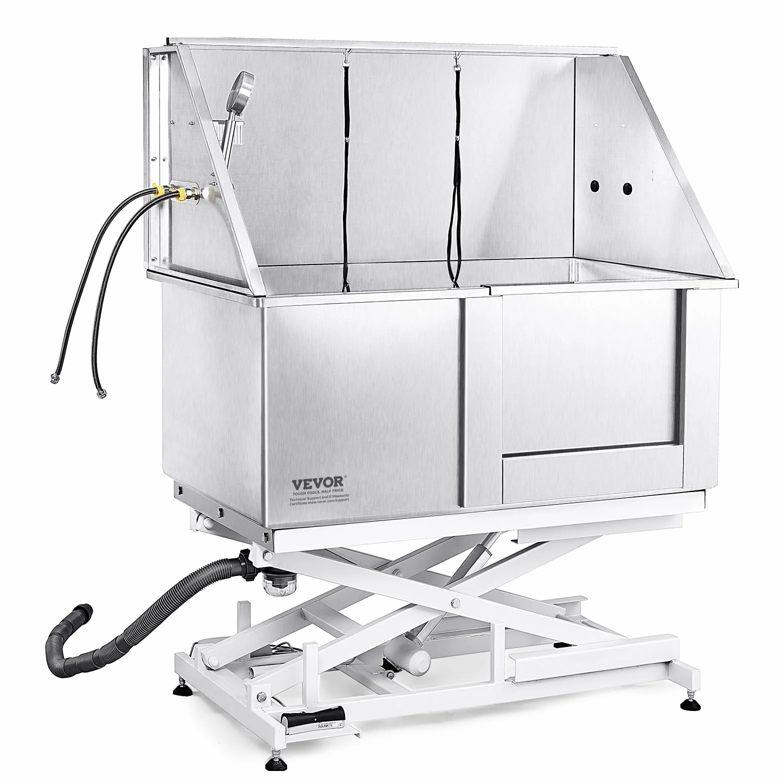 VEVOR Vasca da Bagno per Cani Animali Domestici Lunghezza max. 127 cm, Vasca per Toelettatura Cani in Acciaio Inox Vasca da Bagno Altezza Regolabile Elettrico per Animali Domestici Porta a Destra