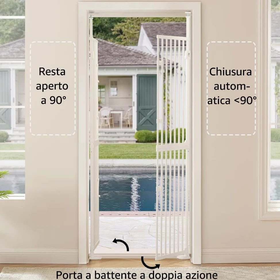 unipaws Griglia extra alta per gatti 190 cm, con porta gatto e serratura della porta, distanza tra le barre strette, altezza regolabile 190 – 250 cm, fissaggio a morsetto senza foratura, per interni