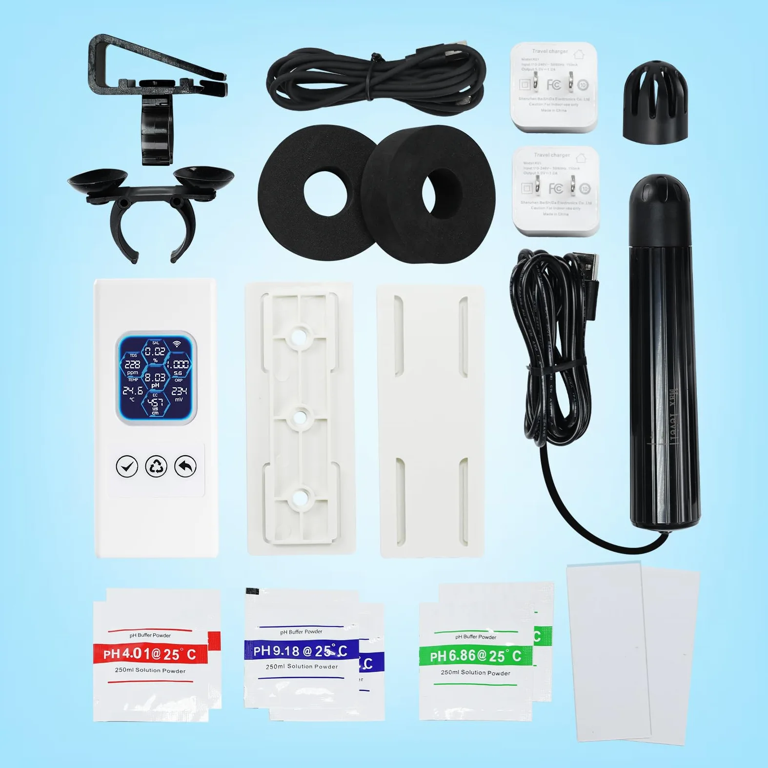 TEKCOPLUS Monitore di qualità dell'acqua 7 in 1 senza fili WiFi – pH/ORP/TDS/EC/Salinità/SG/Temp, App Tuya, avvisi in tempo reale, display a colori ATC per acquario, acqua dolce e acqua salata