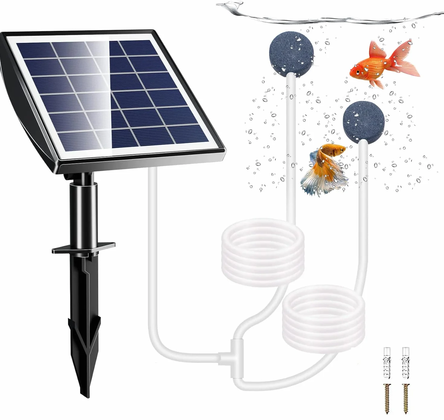 Solar Sauerstoffpumpe, aeratore solare da 2 W per laghetto con batteria di riserva da 2200 mAh, pompa ad aria idroponica, adatta per pesca all'aperto, laghetti, acquari