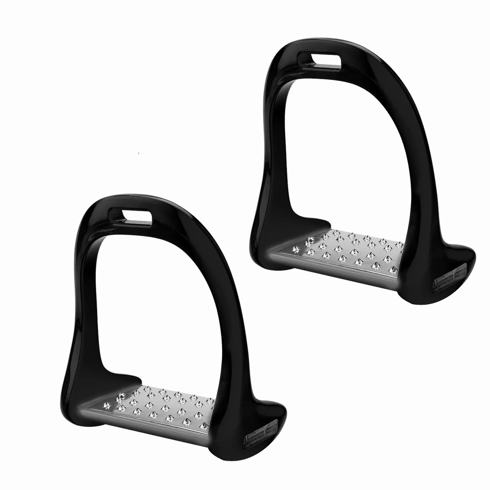 Staffa in alluminio, staffa per equitazione in acciaio inox antiscivolo, staffa per equitazione, antiscivolo, colorata, leggera con vernice (nera), sella in alluminio con verniciatura nera + staffa di
