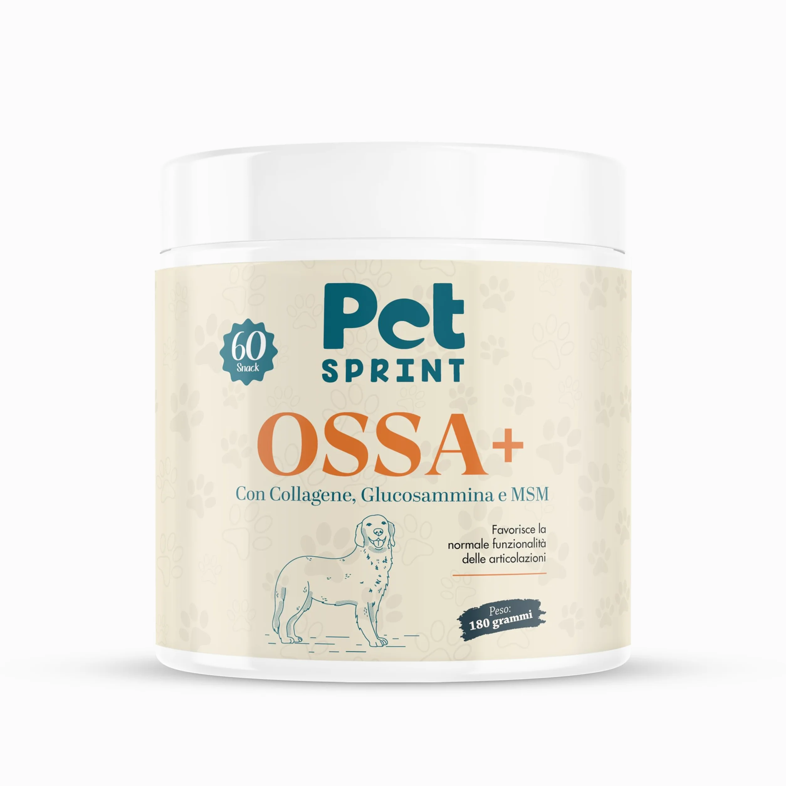 Integratore Articolazioni per Cani Ossa Più – Collagene, Glucosammina, MSM, Condroitina & Acido Ialuronico – Marchio Italiano