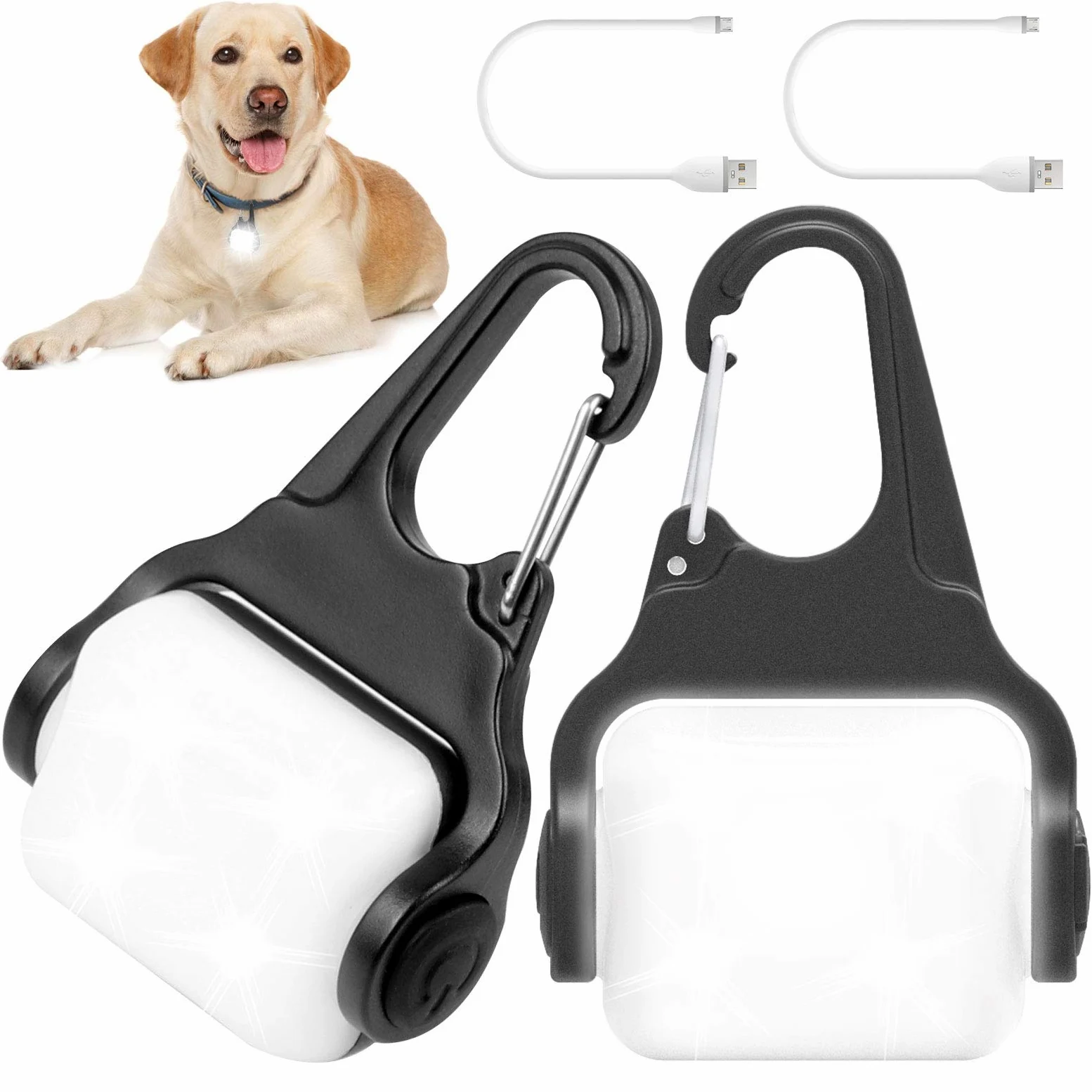 Luci per cani per passeggiate notturne, clip on USB ricaricabile collare luce per cani, 3 modalità di luce, luce notturna impermeabile IP65, luce di sicurezza a LED per corsa, campeggio, arrampicata,