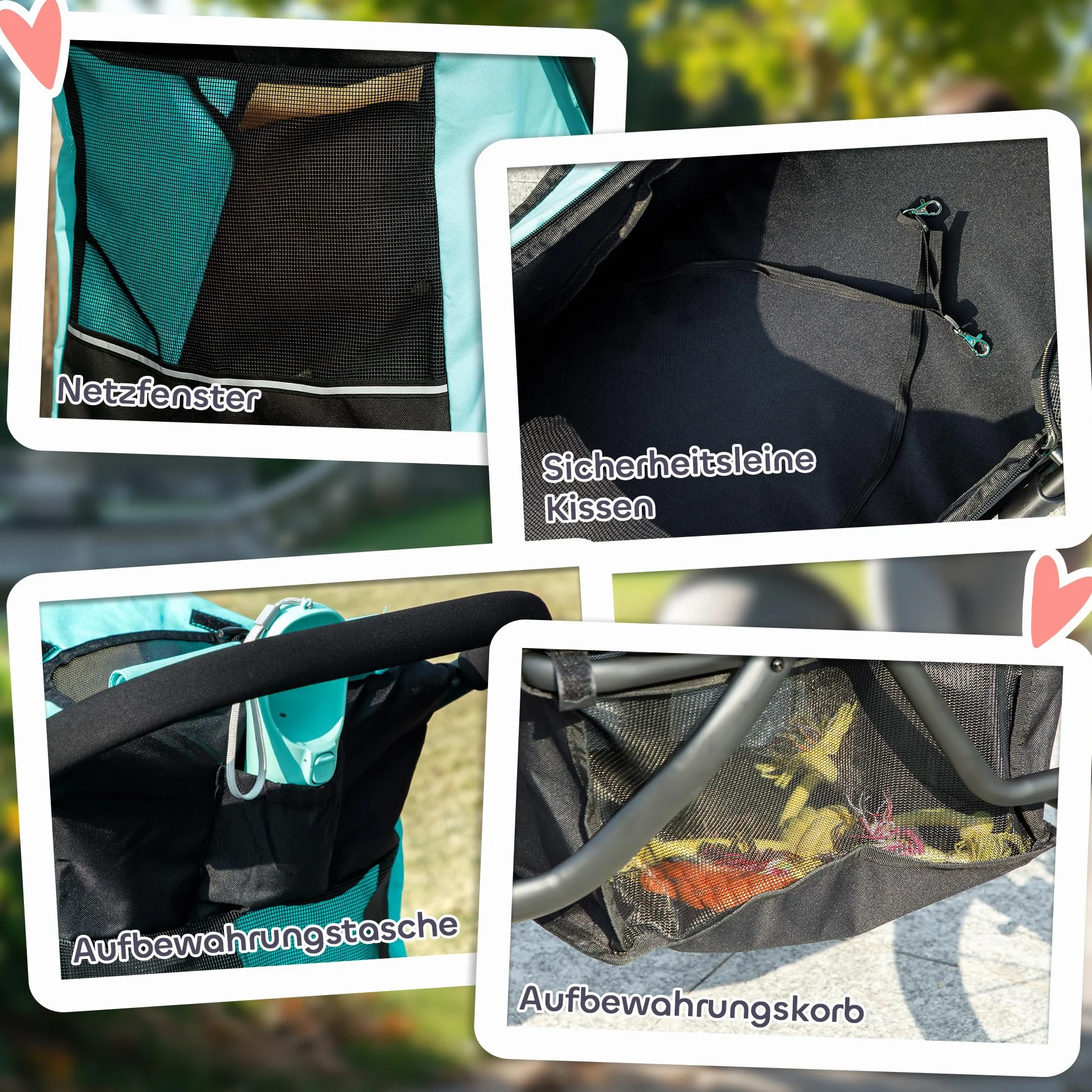PawHut Passeggino pieghevole per cani e gatti fino a 10 kg, 3 ruote in gomma, cuscino a rete, cestino con guinzaglio di sicurezza, turchese