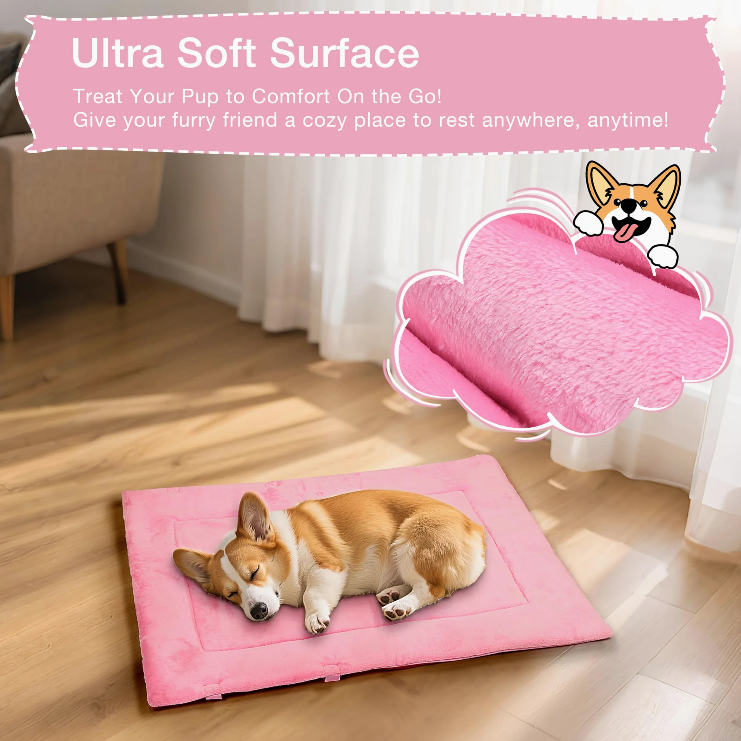 Coperta Impermeabile per Cani da Viaggio 80 x 60 cm, Tappetino per Cani da Esterno, Cuscino Lavabile per Cani da Portare Via, Letto Pieghevole per Cani da Viaggio, Auto, Campeggio, Rosa
