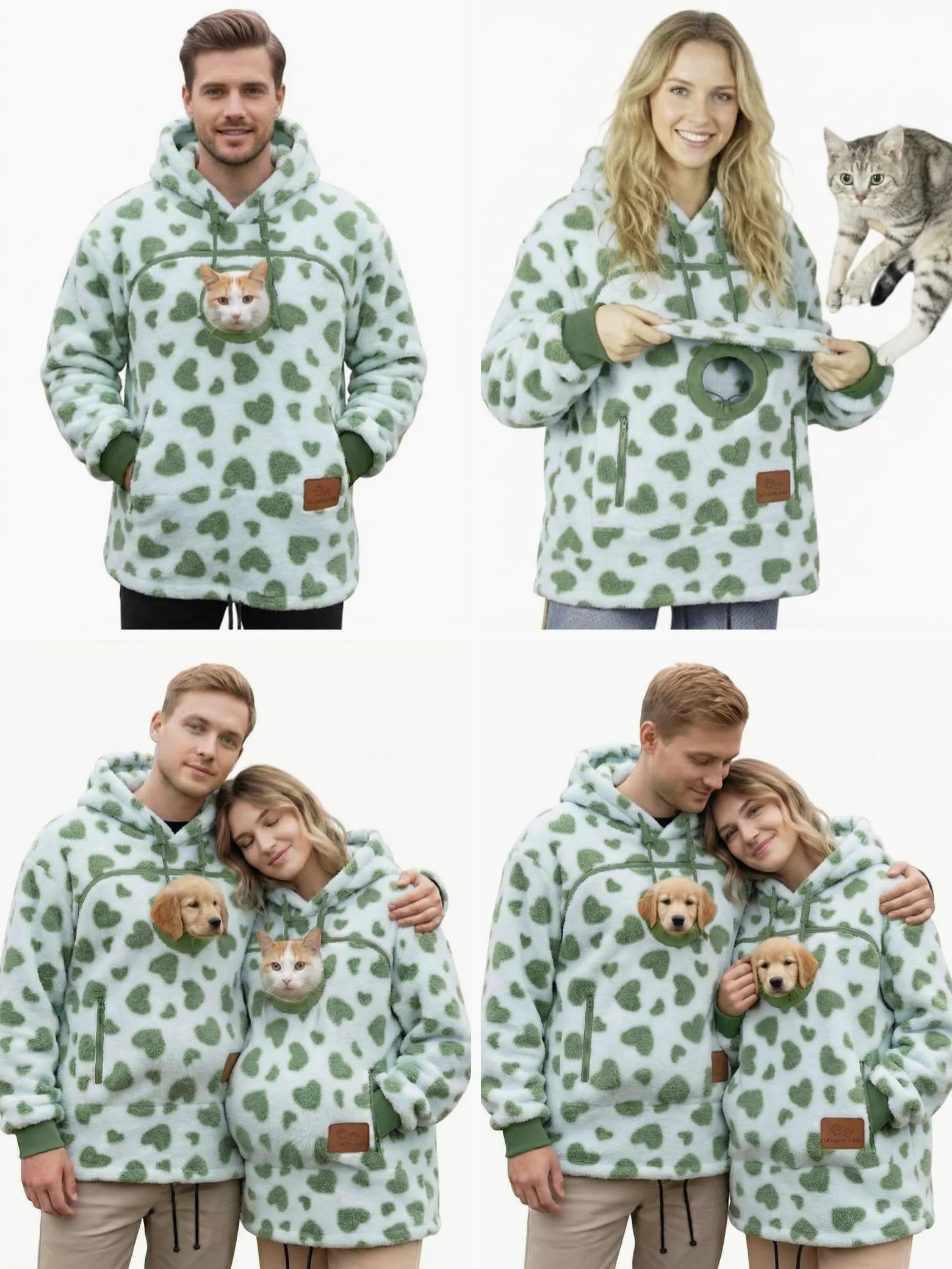 Generico Felpa con Cappuccio for Trasportino for Cani da Compagnia da 2 Pezzi con Cerniera E Tasca A Marsupio for Gatti Che Trasporta Felpe con Cappuccio Larghe in Pile Caldo(Light Green,Medium)