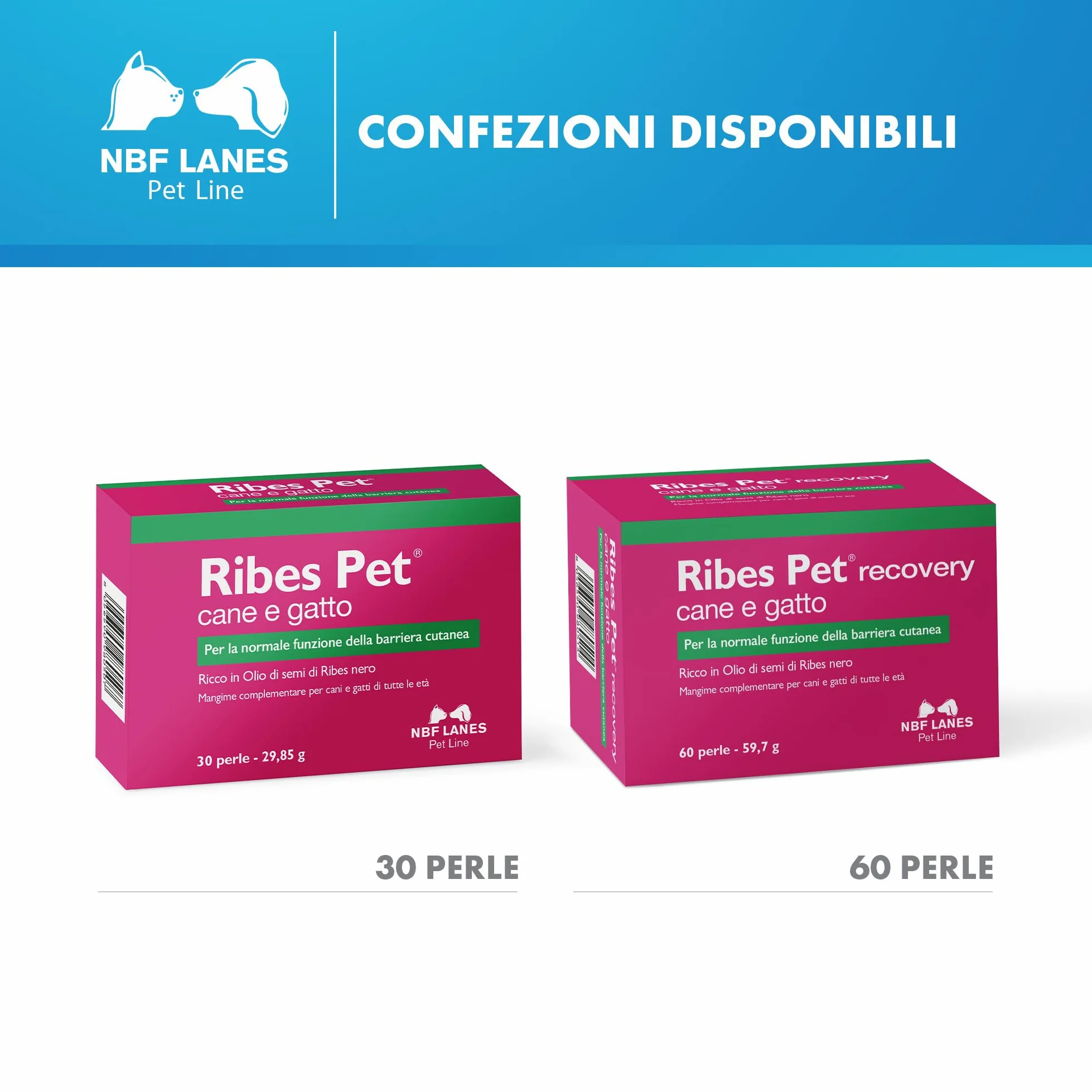 NBF Lanes | Ribes Pet Recovery Cane e Gatto, 60 Perle Appetibili, per la Normale Funzione della Barriera Cutanea