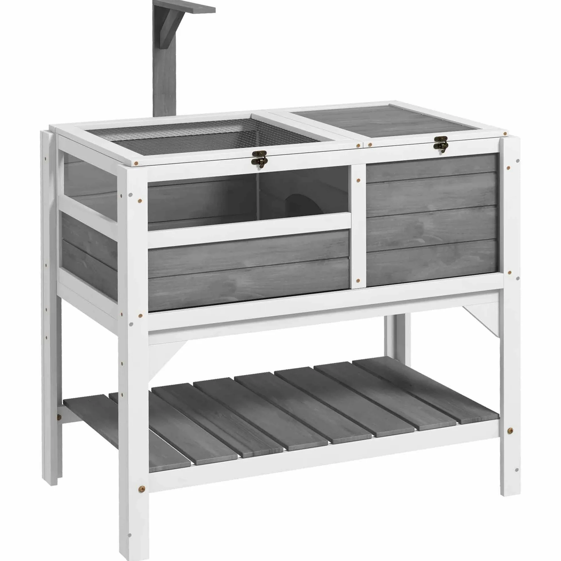 PawHut Recinto per tartarughe su gambe con ripiano portaoggetti - legno d'abete - interno ed esterno - dim. 103H x 84L x 51W cm grigio chiaro