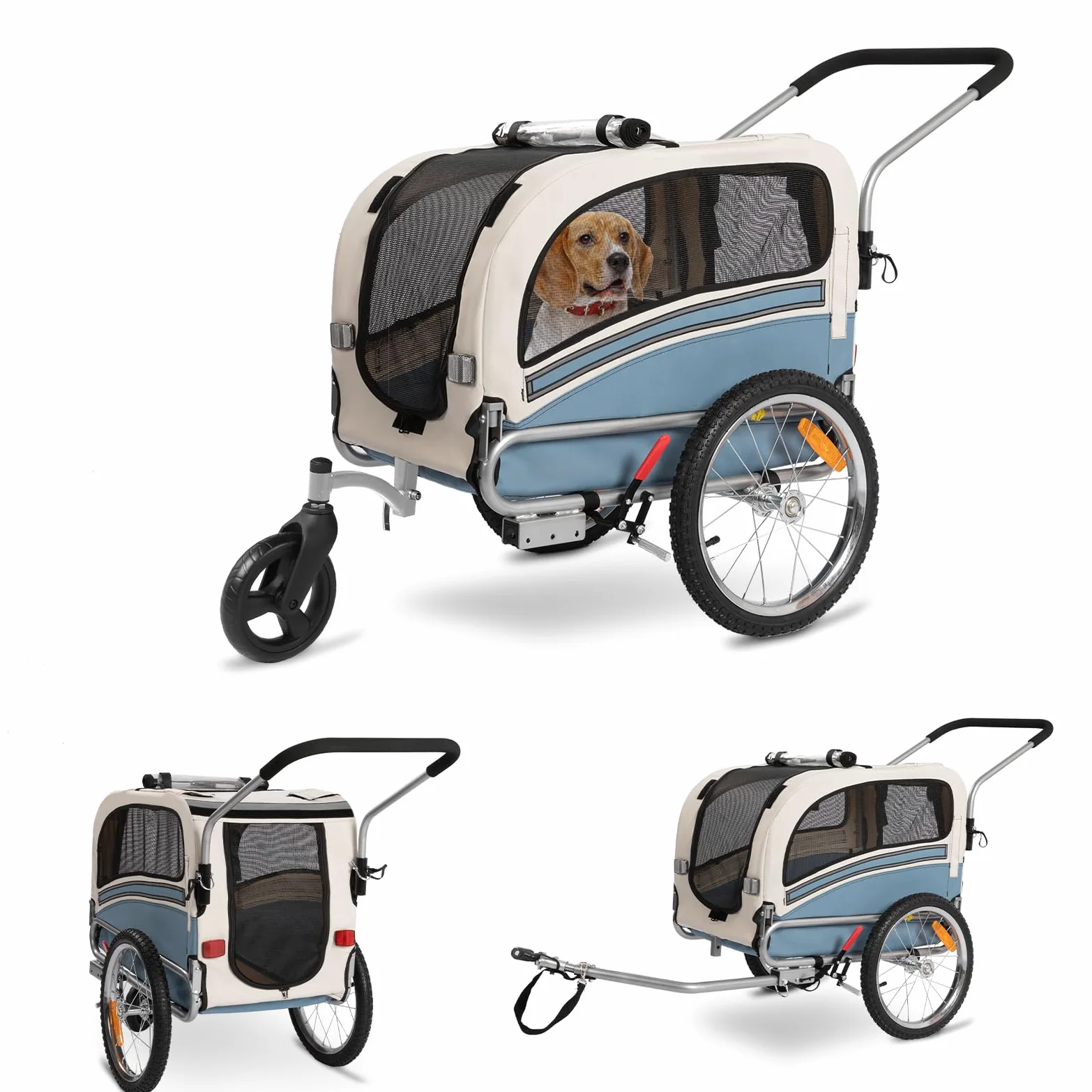 Rimorchio per cani 2 in 1 per bicicletta e jogging – Carrello per cani fino a 30 kg pieghevole con freni, bandierina di segnalazione, uso esterno e domestico, facile da montare